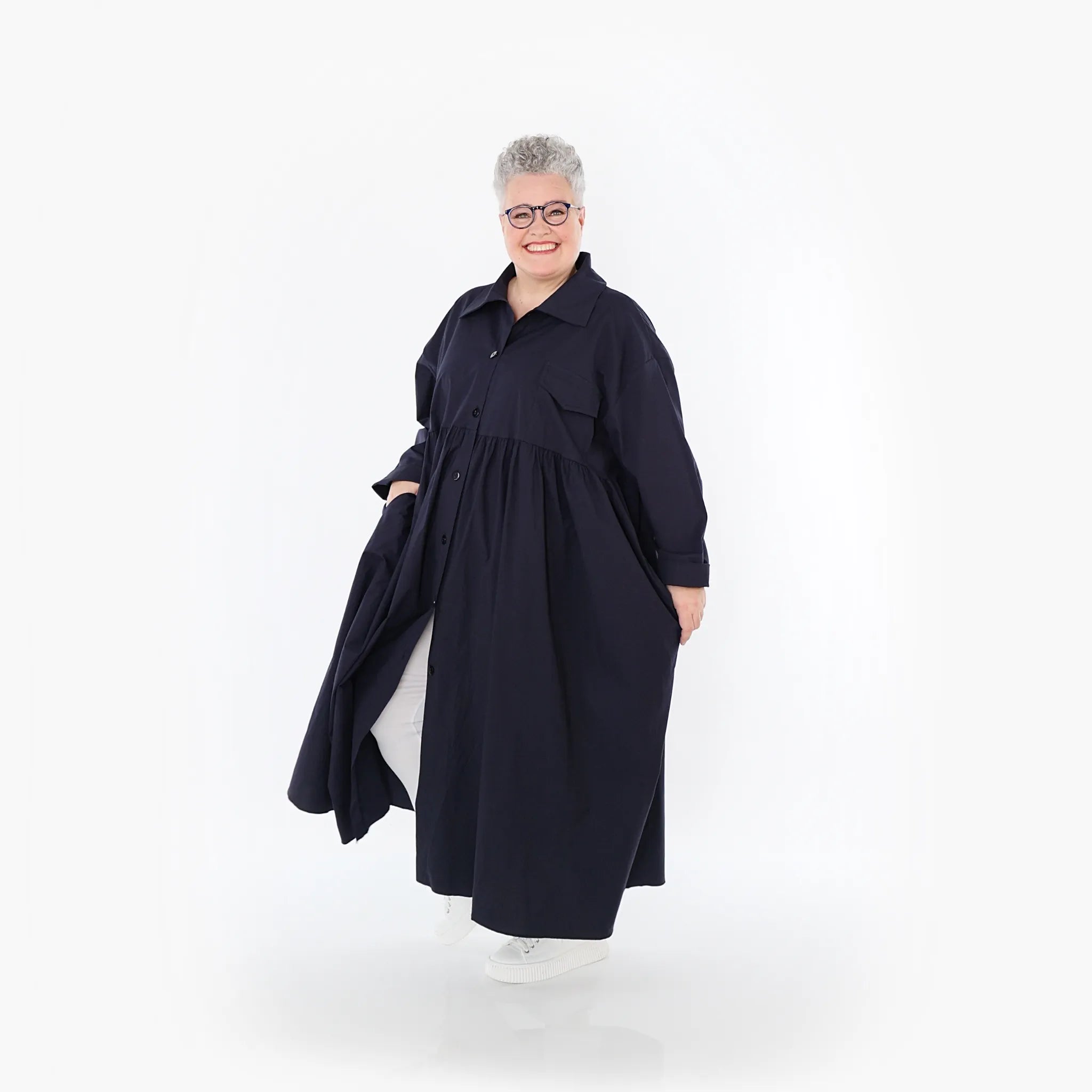  A-Form Mantel von AKH Fashion aus Baumwolle, 1482.07084, Marine, Ausgefallen, Zeitlos