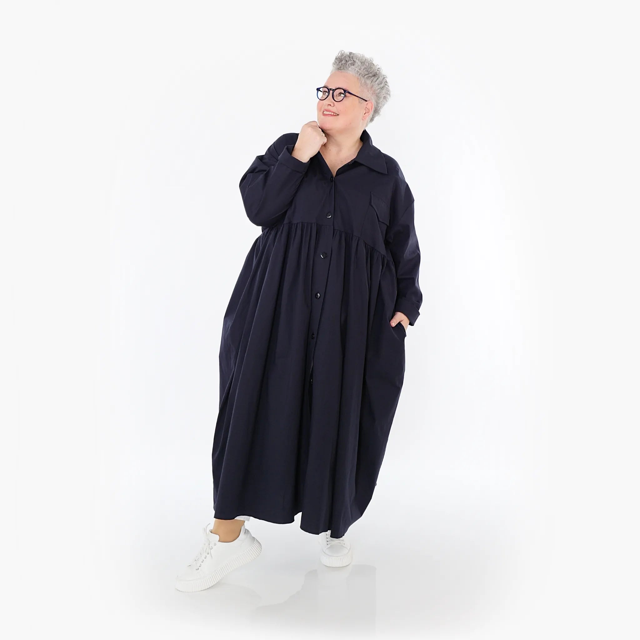  A-Form Mantel von AKH Fashion aus Baumwolle, 1482.07084, Marine, Ausgefallen, Zeitlos