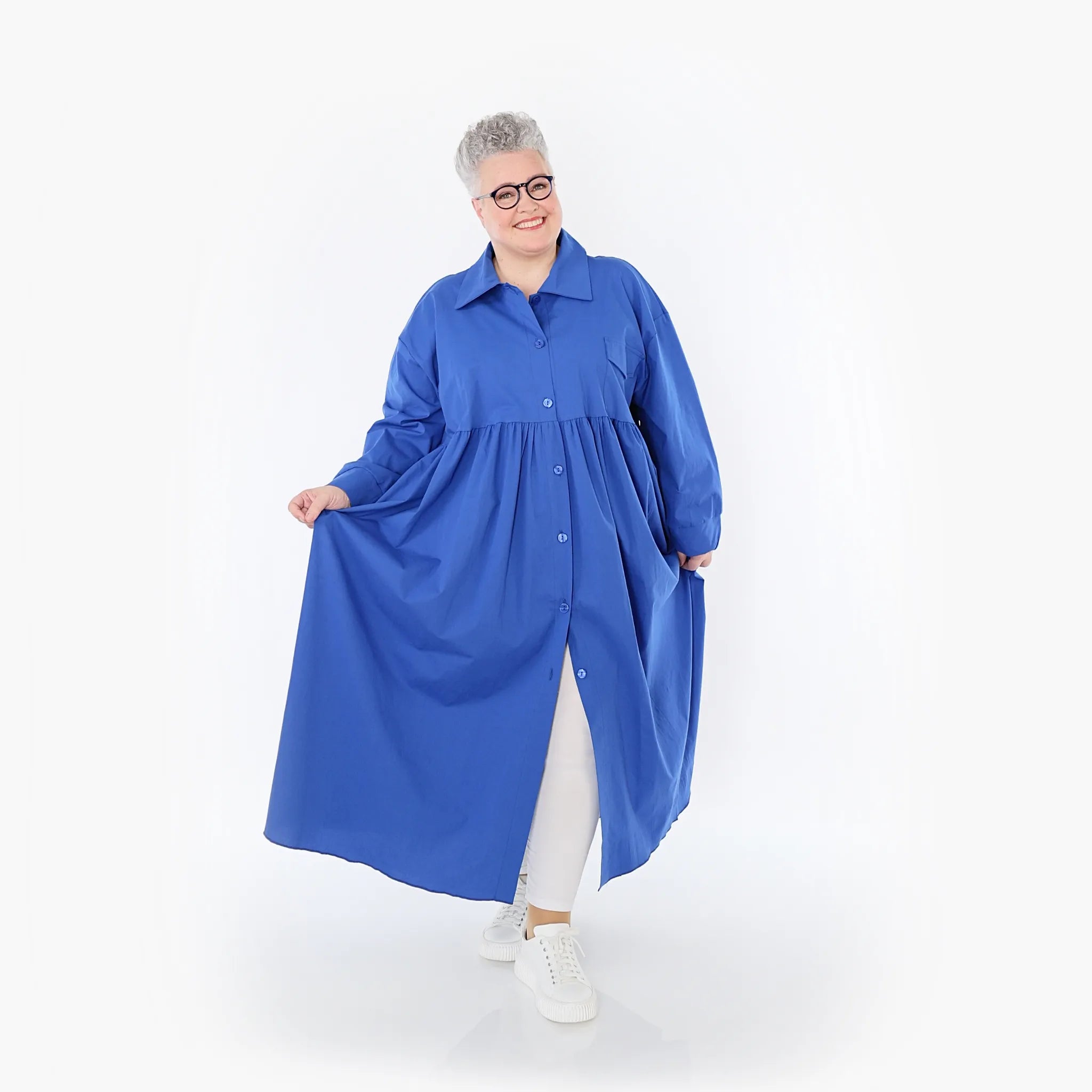  A-Form Mantel von AKH Fashion aus Baumwolle, 1482.07084, Royalblau, Ausgefallen, Zeitlos