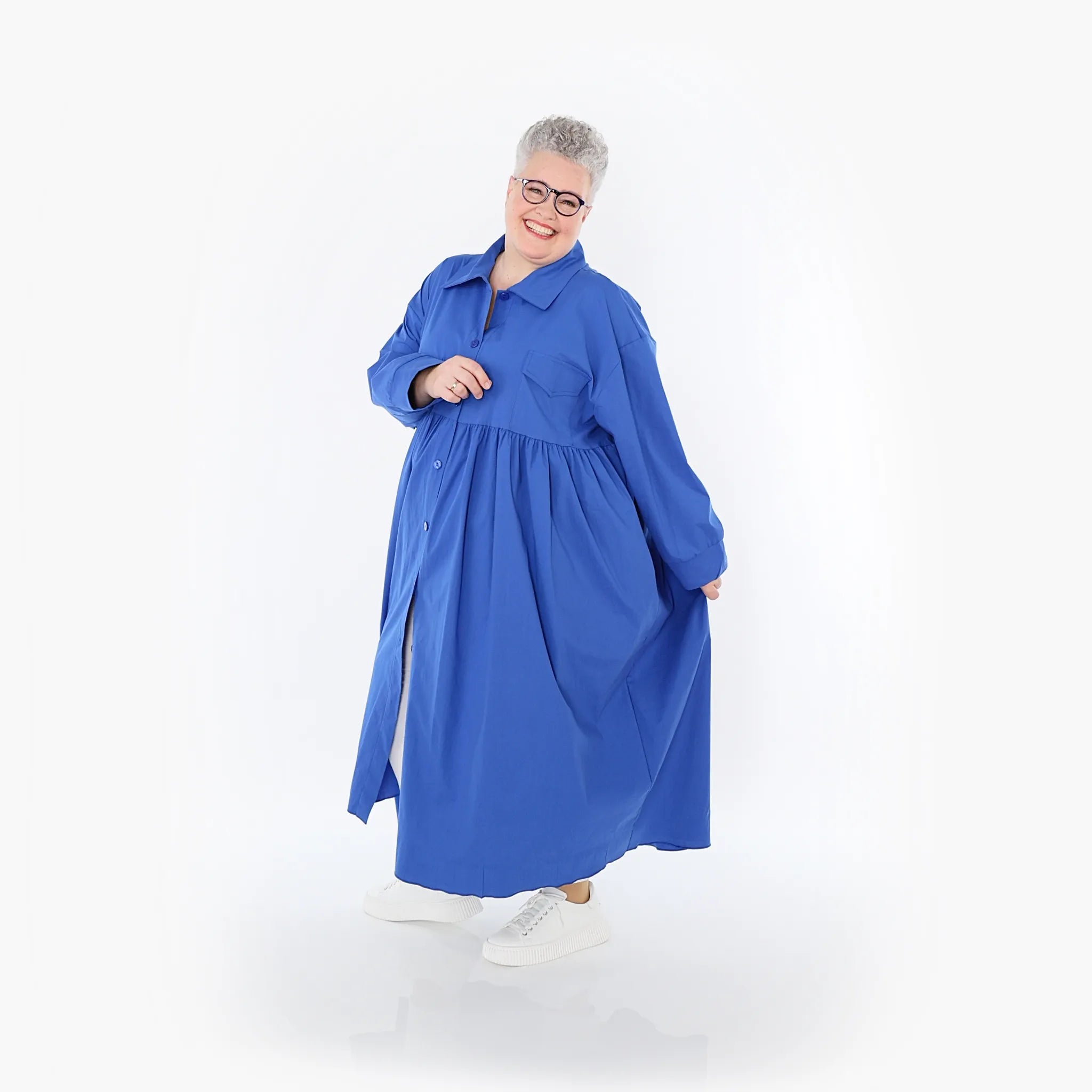  A-Form Mantel von AKH Fashion aus Baumwolle, 1482.07084, Royalblau, Ausgefallen, Zeitlos