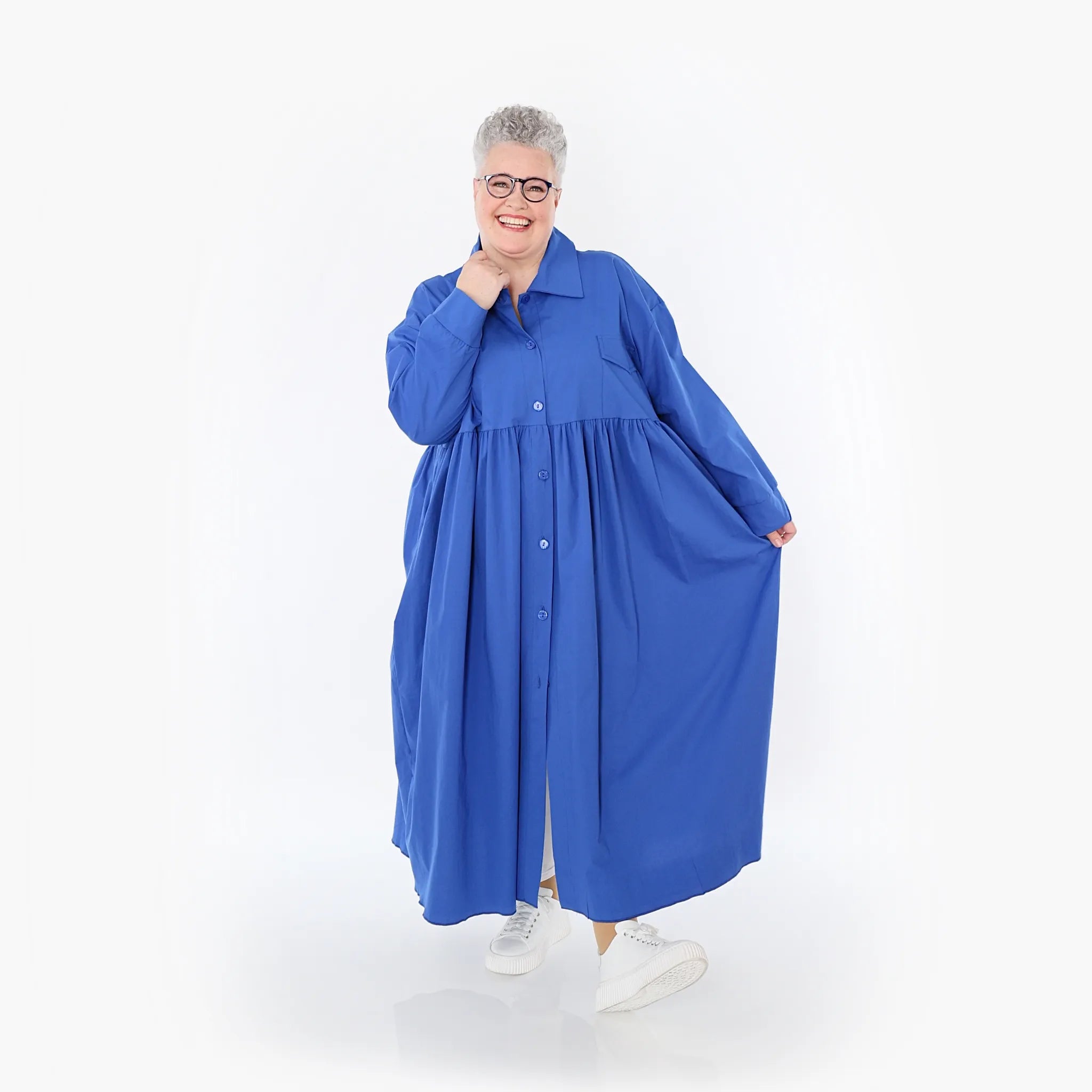  A-Form Mantel von AKH Fashion aus Baumwolle, 1482.07084, Royalblau, Ausgefallen, Zeitlos