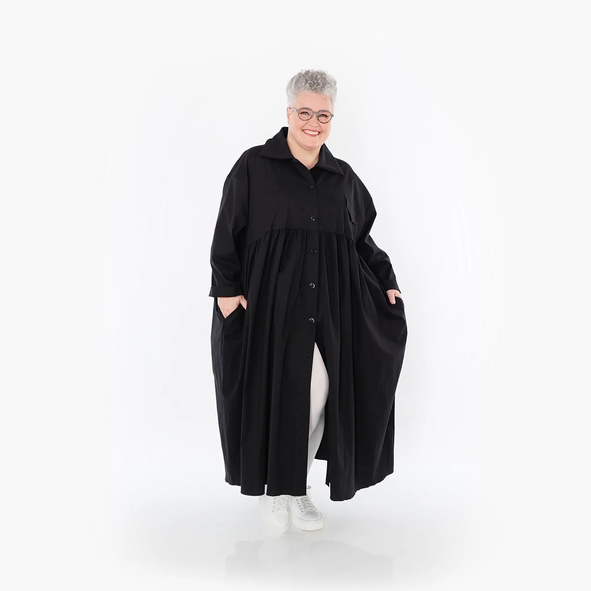  A-Form Mantel von AKH Fashion aus Baumwolle, 1482.07084, Schwarz, Ausgefallen, Zeitlos