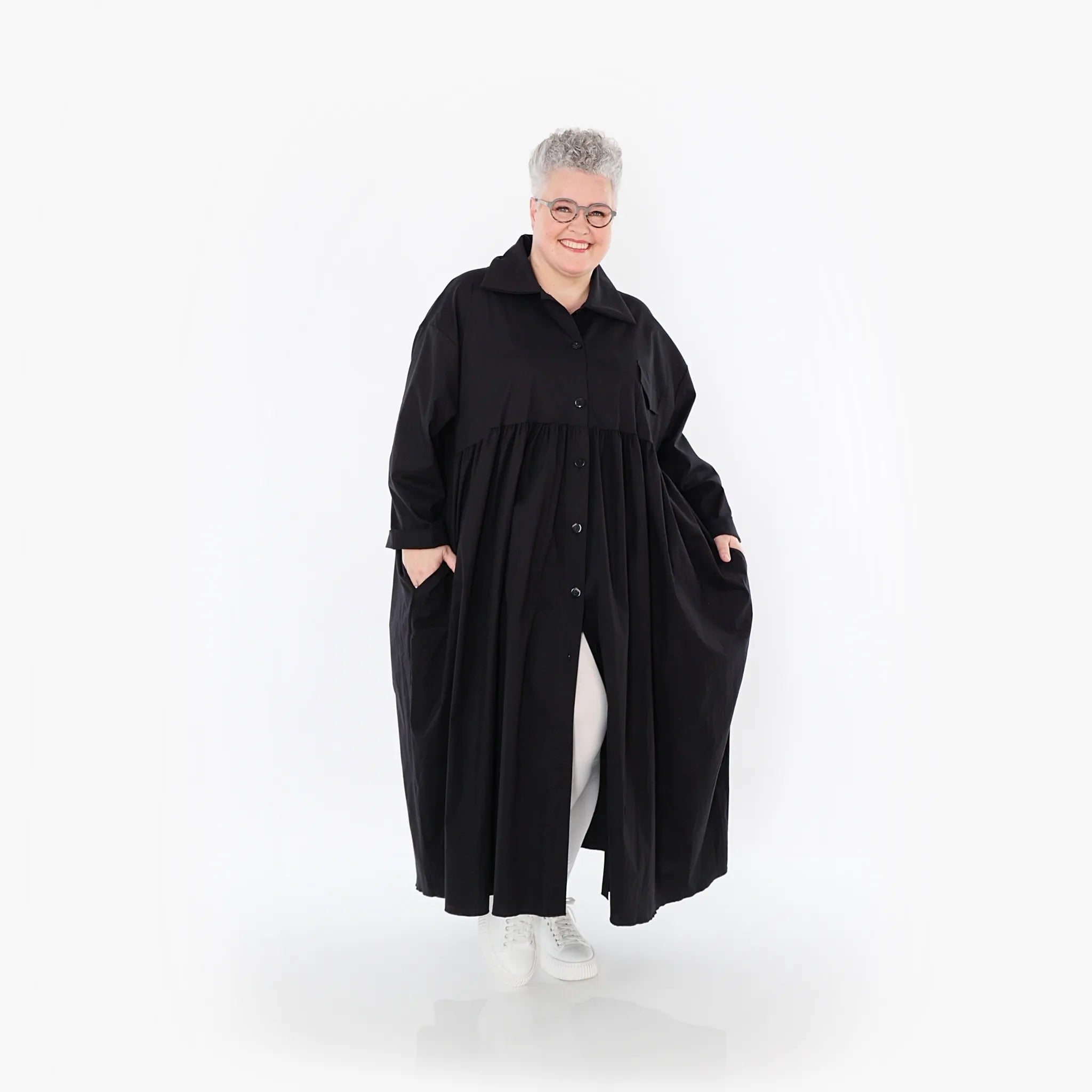  A-Form Mantel von AKH Fashion aus Baumwolle, 1482.07084, Schwarz, Ausgefallen, Zeitlos