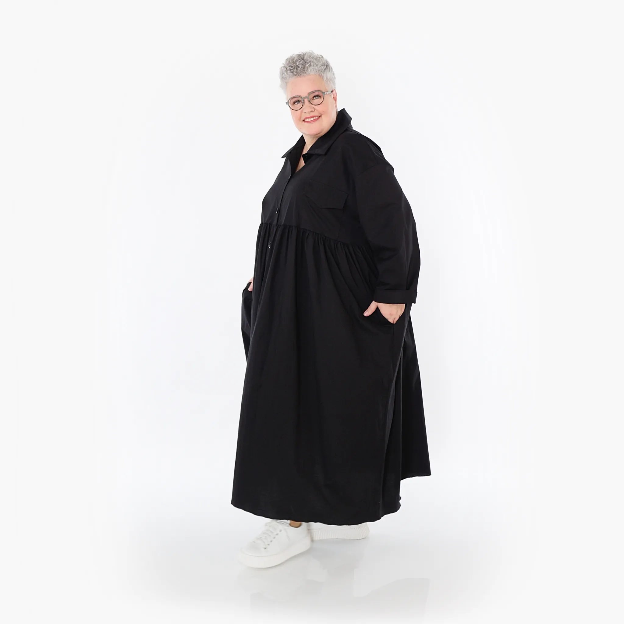  A-Form Mantel von AKH Fashion aus Baumwolle, 1482.07084, Schwarz, Ausgefallen, Zeitlos