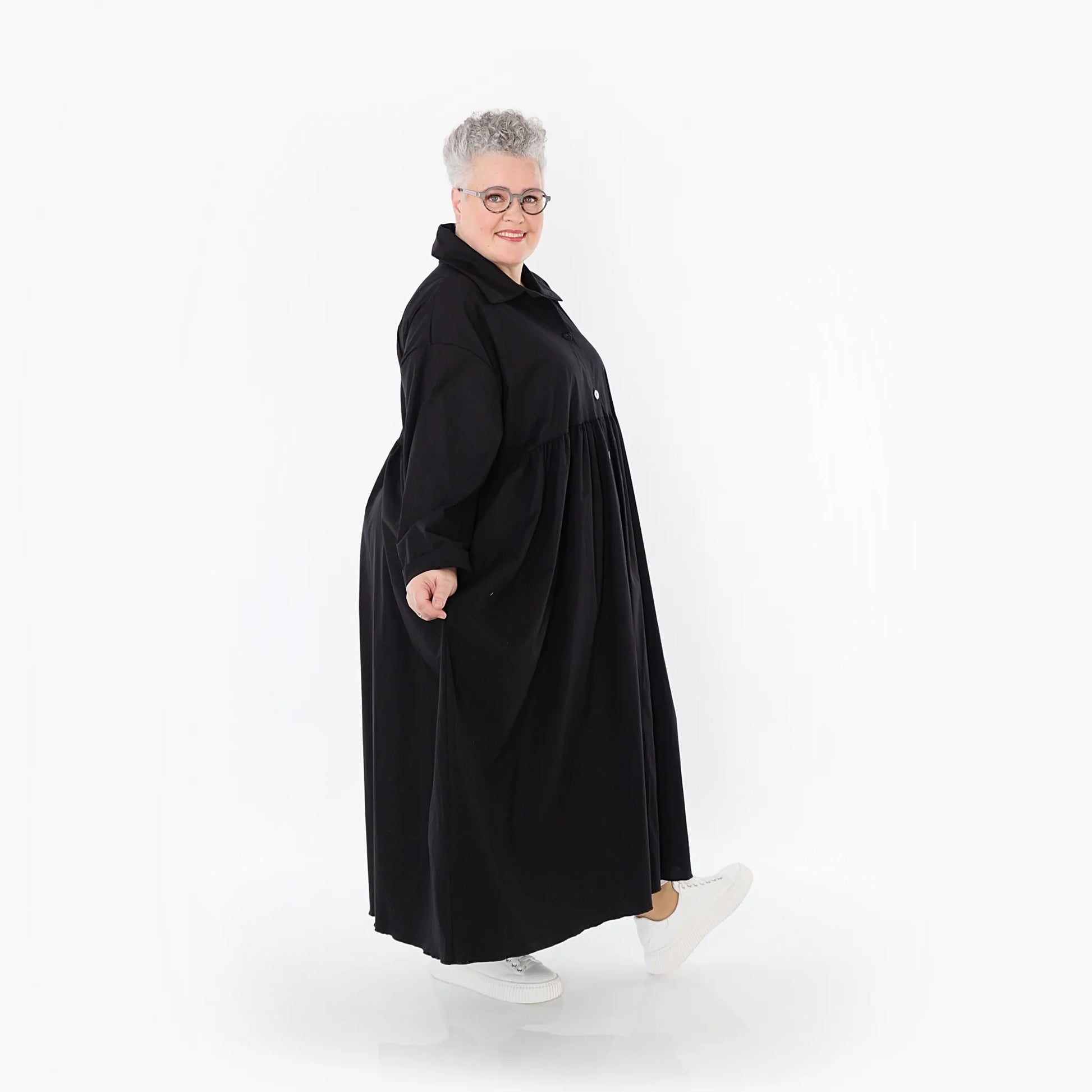  A-Form Mantel von AKH Fashion aus Baumwolle, 1482.07084, Schwarz, Ausgefallen, Zeitlos