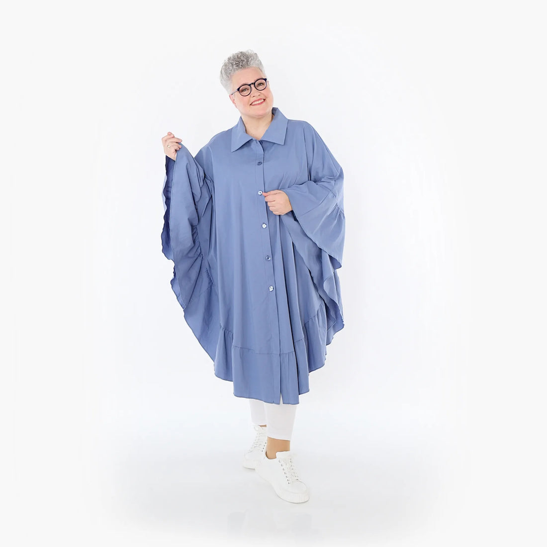  AKH Fashion Bluse in gerundeter Form, aus Baumwolle, 1482.07085, Azurblau, Ausgefallen