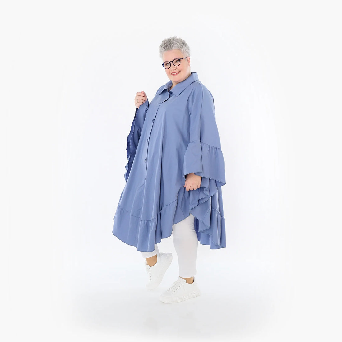  AKH Fashion Bluse in gerundeter Form, aus Baumwolle, 1482.07085, Azurblau, Ausgefallen