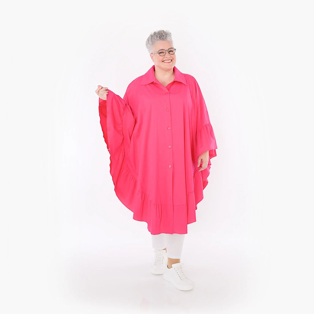  AKH Fashion Bluse in gerundeter Form, aus Baumwolle, 1482.07085, Fuchsia, Ausgefallen