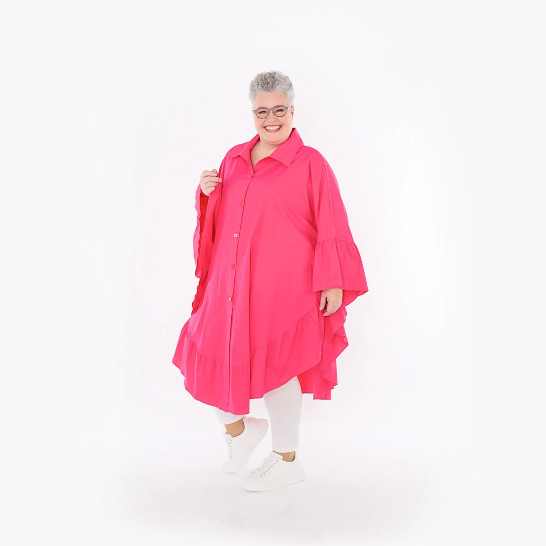  AKH Fashion Bluse in gerundeter Form, aus Baumwolle, 1482.07085, Fuchsia, Ausgefallen