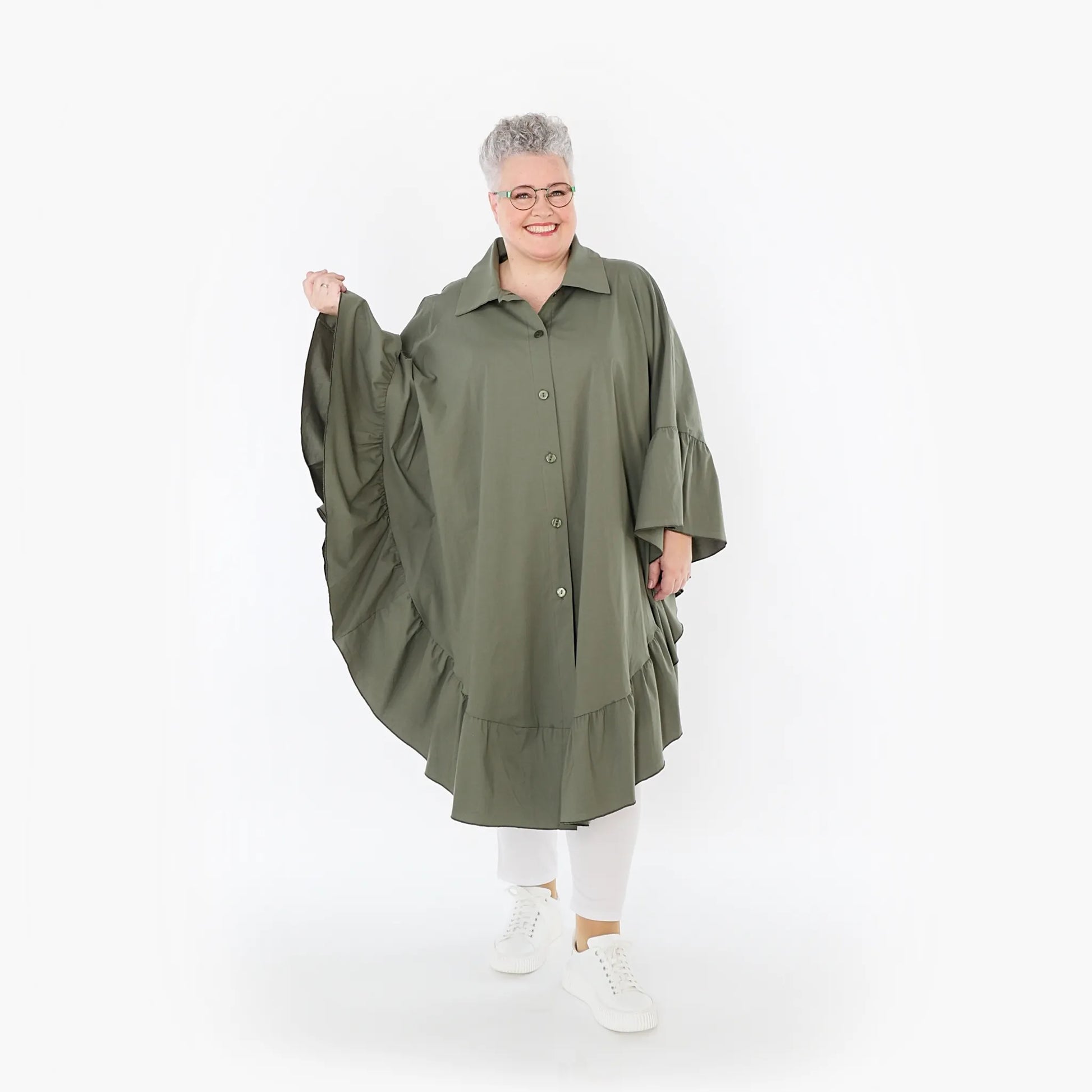  AKH Fashion Bluse in gerundeter Form, aus Baumwolle, 1482.07085, Khaki, Ausgefallen