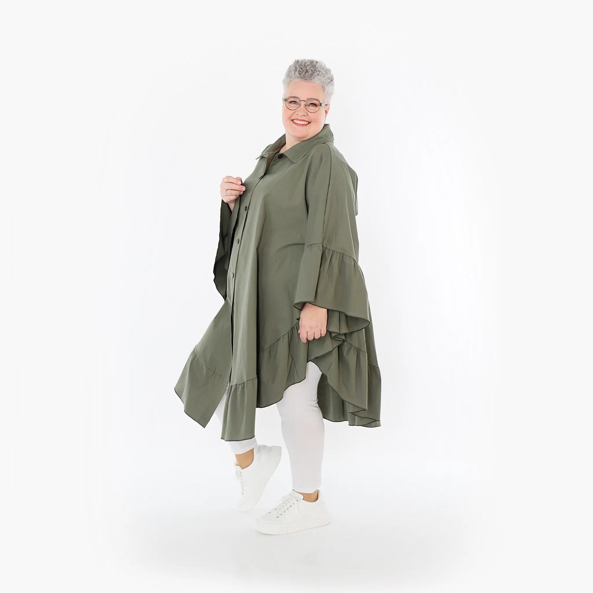  AKH Fashion Bluse in gerundeter Form, aus Baumwolle, 1482.07085, Khaki, Ausgefallen
