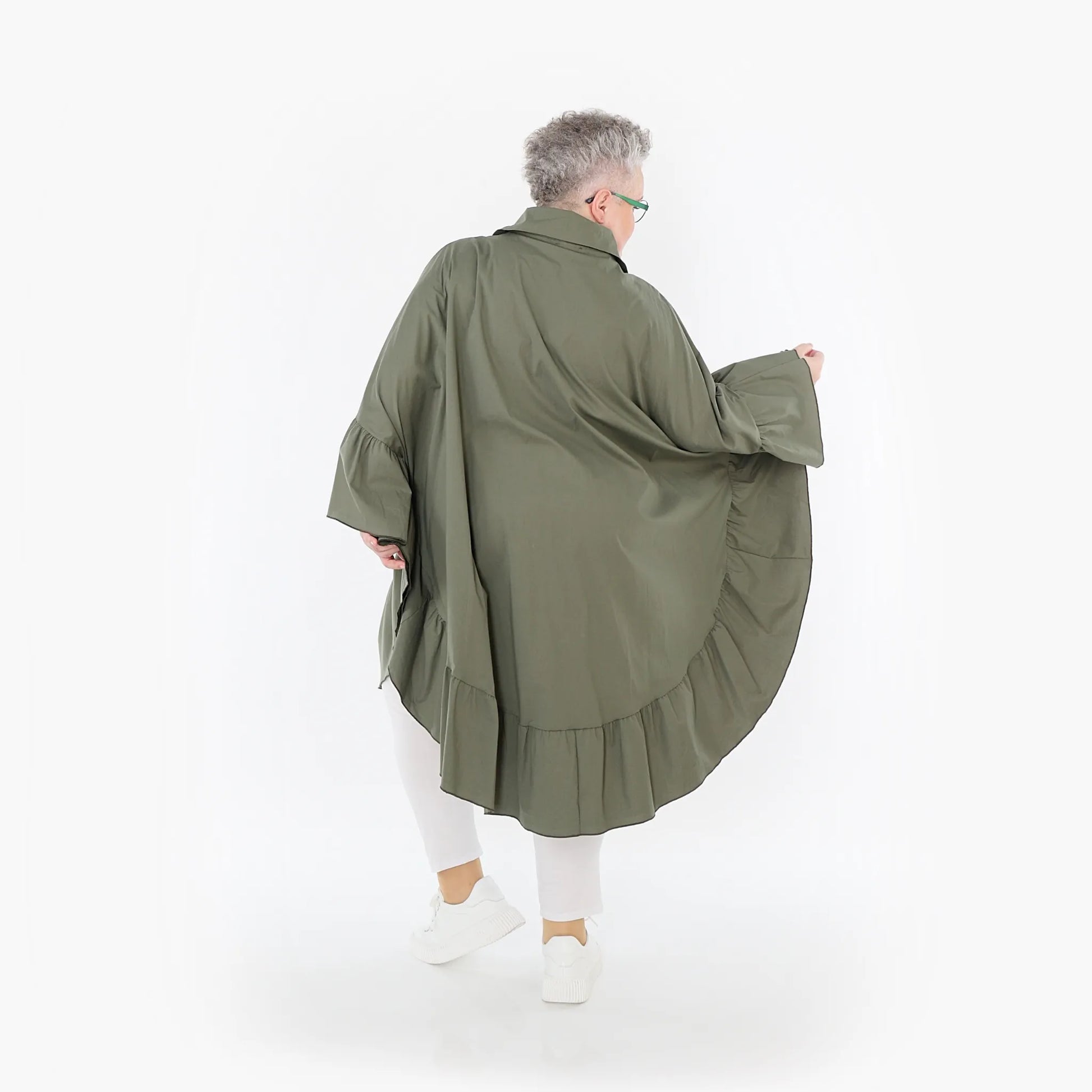 AKH Fashion Bluse in gerundeter Form, aus Baumwolle, 1482.07085, Khaki, Ausgefallen