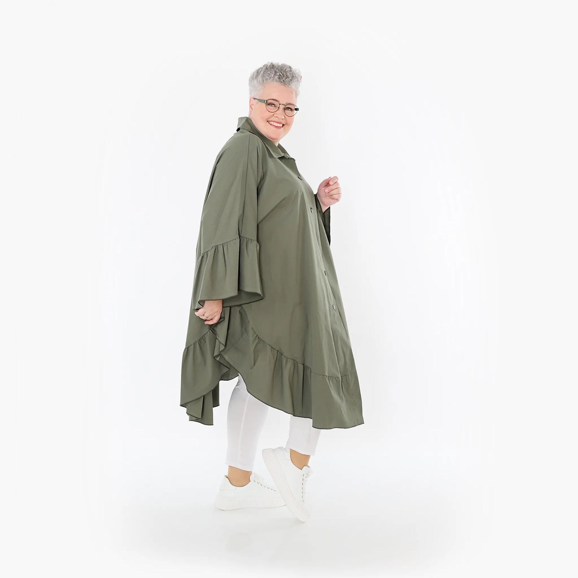  AKH Fashion Bluse in gerundeter Form, aus Baumwolle, 1482.07085, Khaki, Ausgefallen