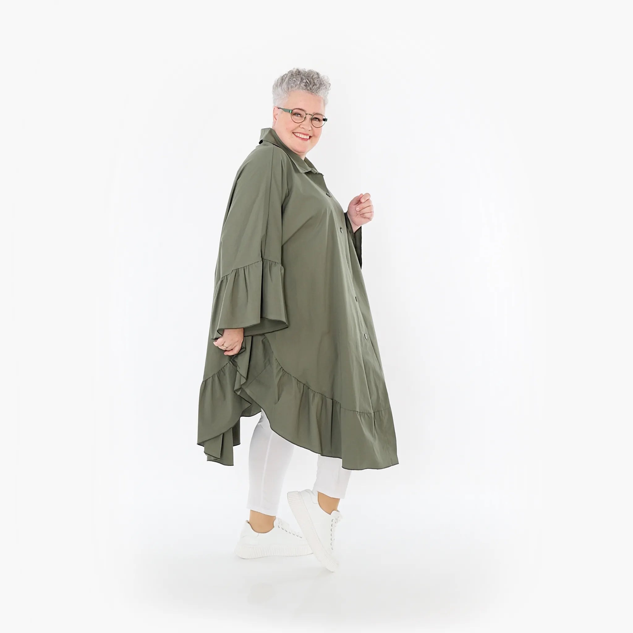  AKH Fashion Bluse in gerundeter Form, aus Baumwolle, 1482.07085, Khaki, Ausgefallen