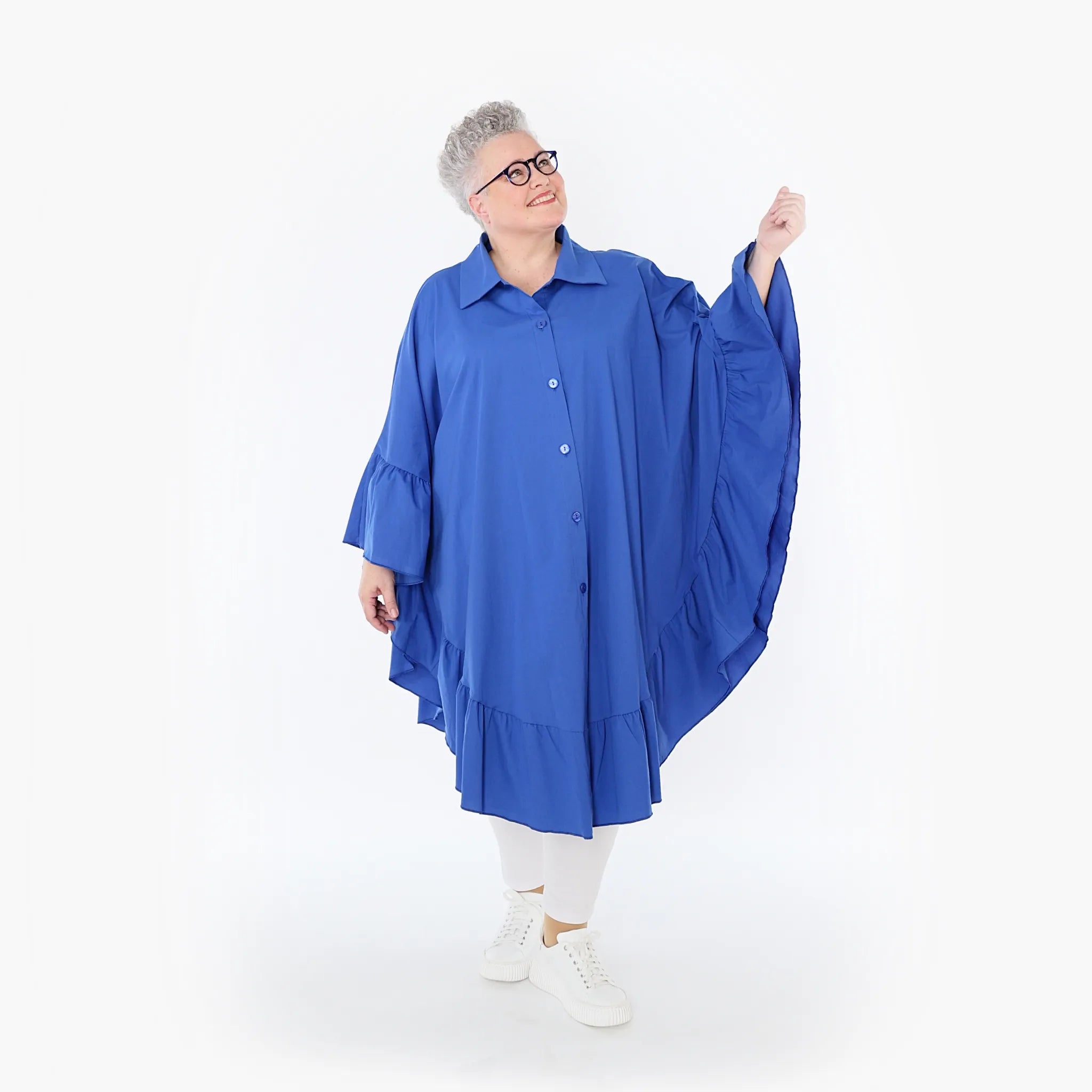  AKH Fashion Bluse in gerundeter Form, aus Baumwolle, 1482.07085, Royalblau, Ausgefallen