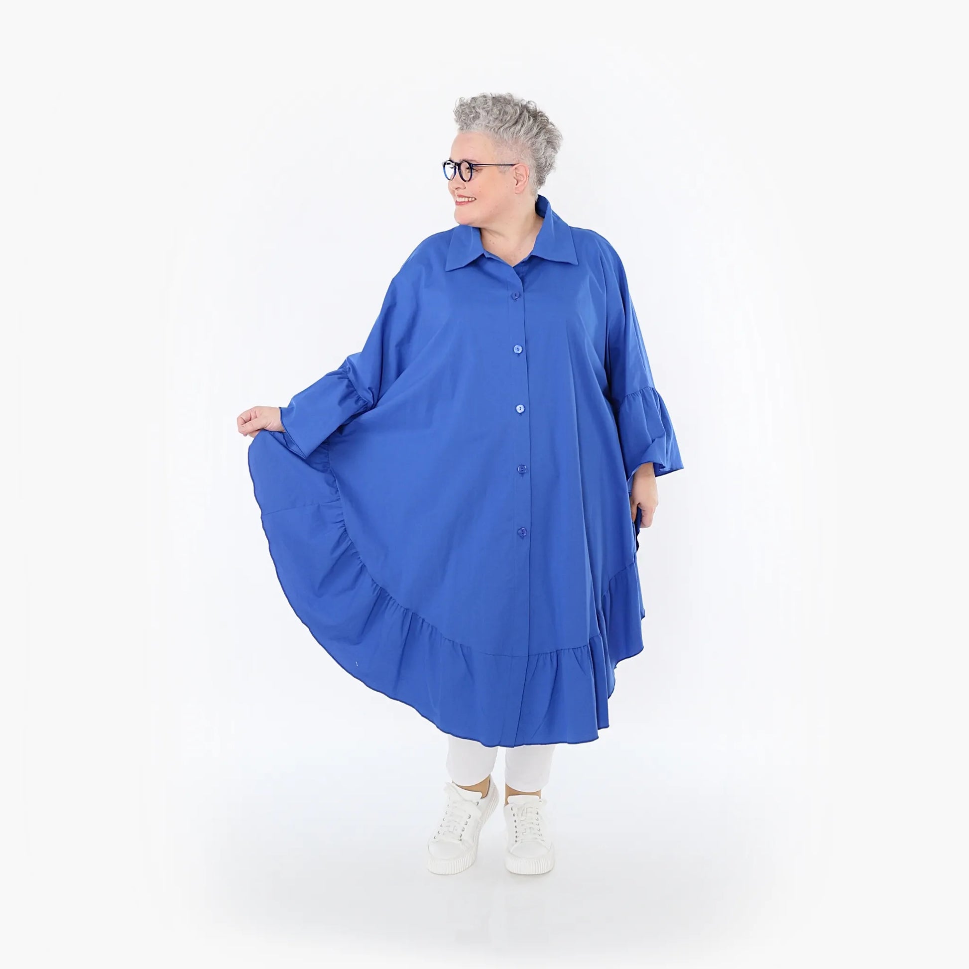  AKH Fashion Bluse in gerundeter Form, aus Baumwolle, 1482.07085, Royalblau, Ausgefallen