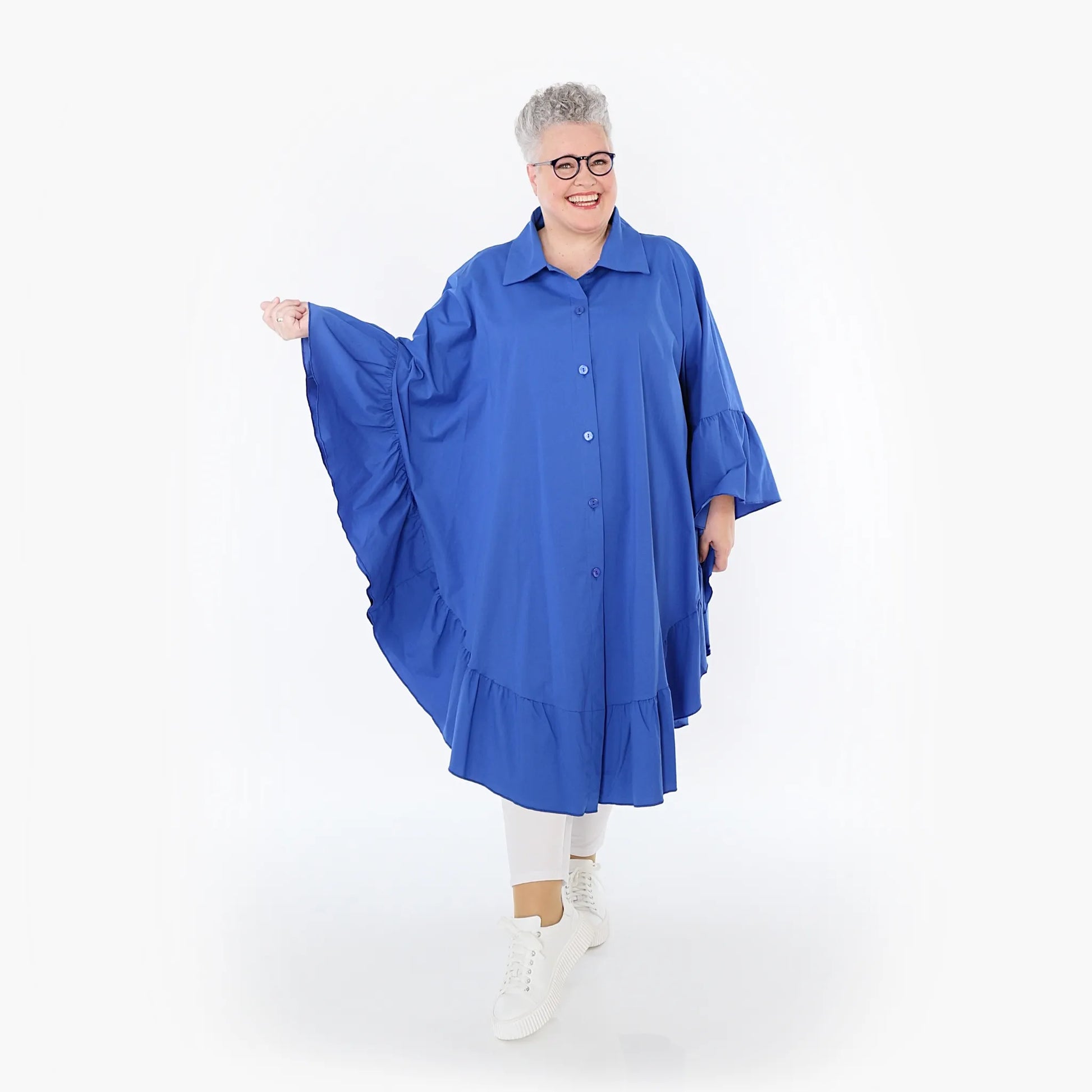  AKH Fashion Bluse in gerundeter Form, aus Baumwolle, 1482.07085, Royalblau, Ausgefallen