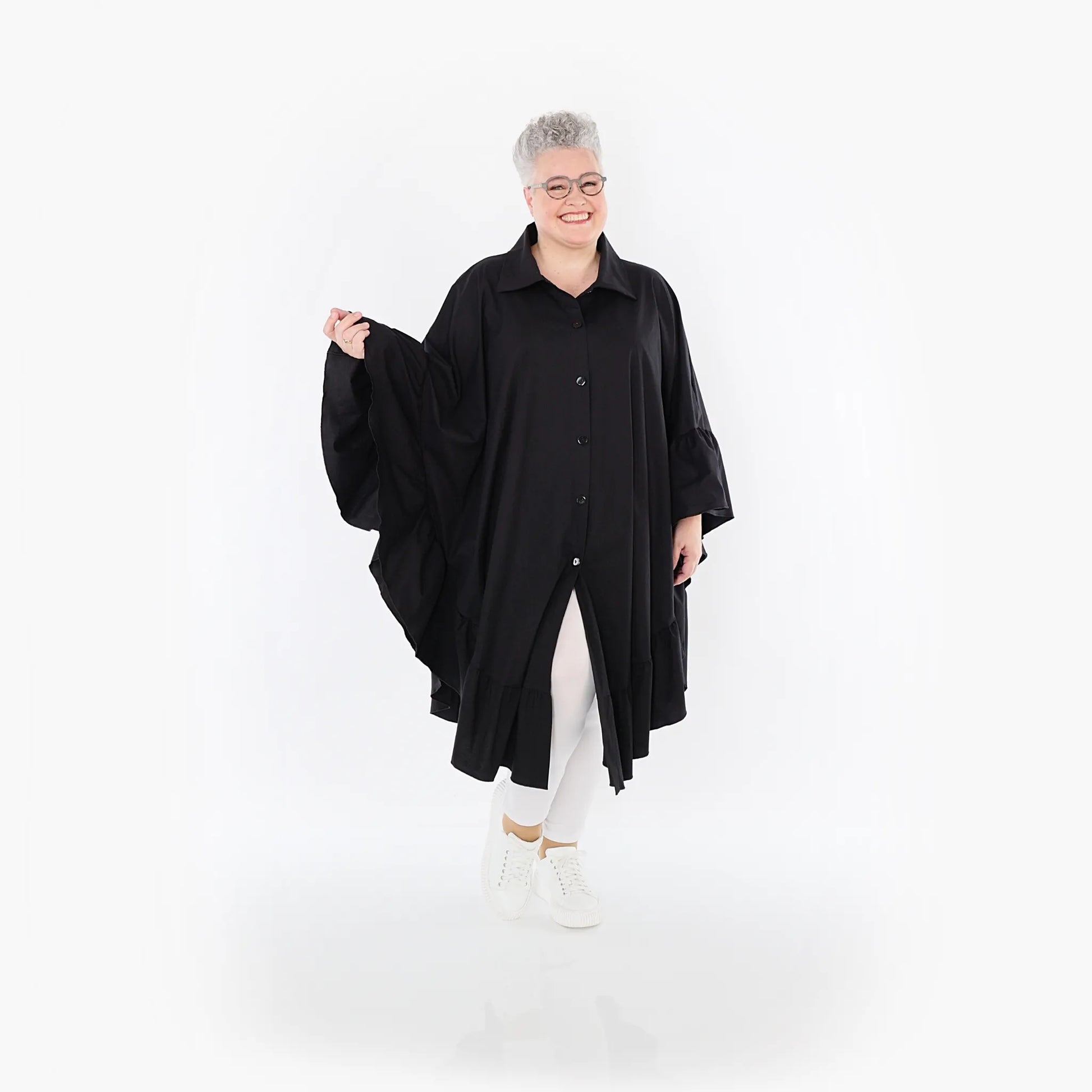  AKH Fashion Bluse in gerundeter Form, aus Baumwolle, 1482.07085, Schwarz, Ausgefallen
