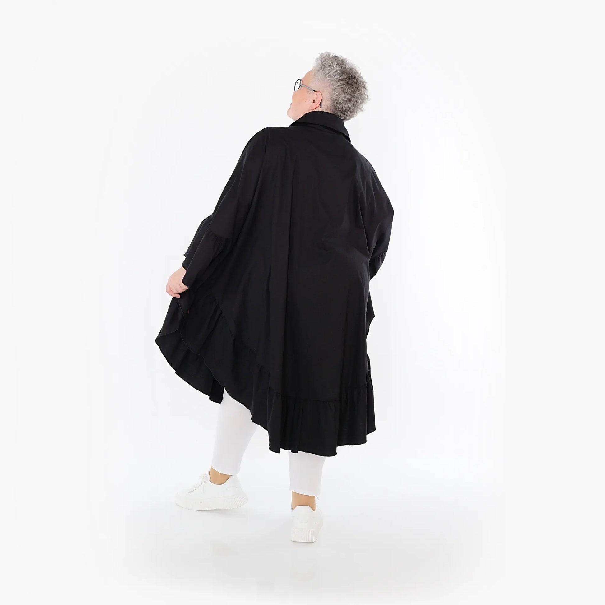  AKH Fashion Bluse in gerundeter Form, aus Baumwolle, 1482.07085, Schwarz, Ausgefallen