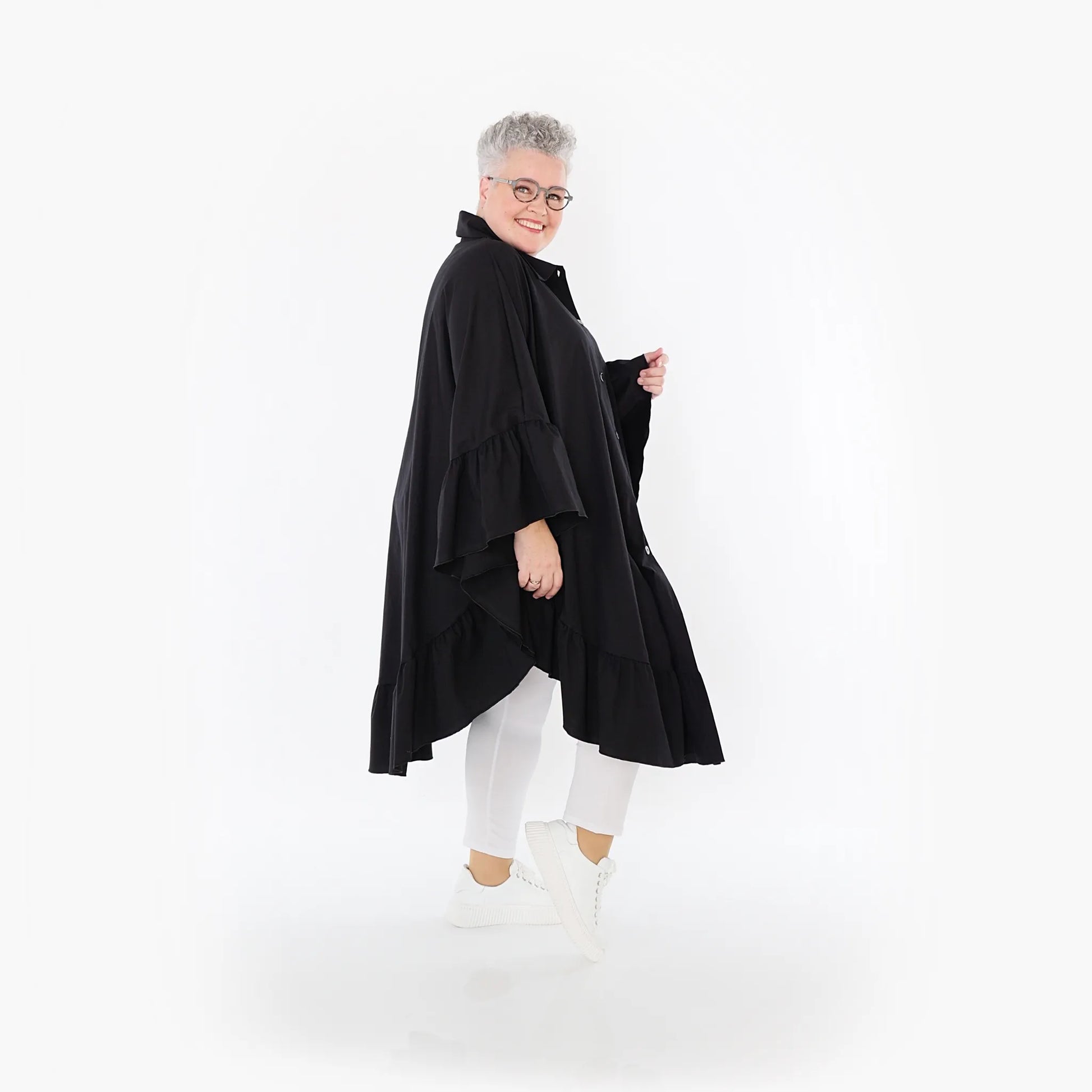  AKH Fashion Bluse in gerundeter Form, aus Baumwolle, 1482.07085, Schwarz, Ausgefallen