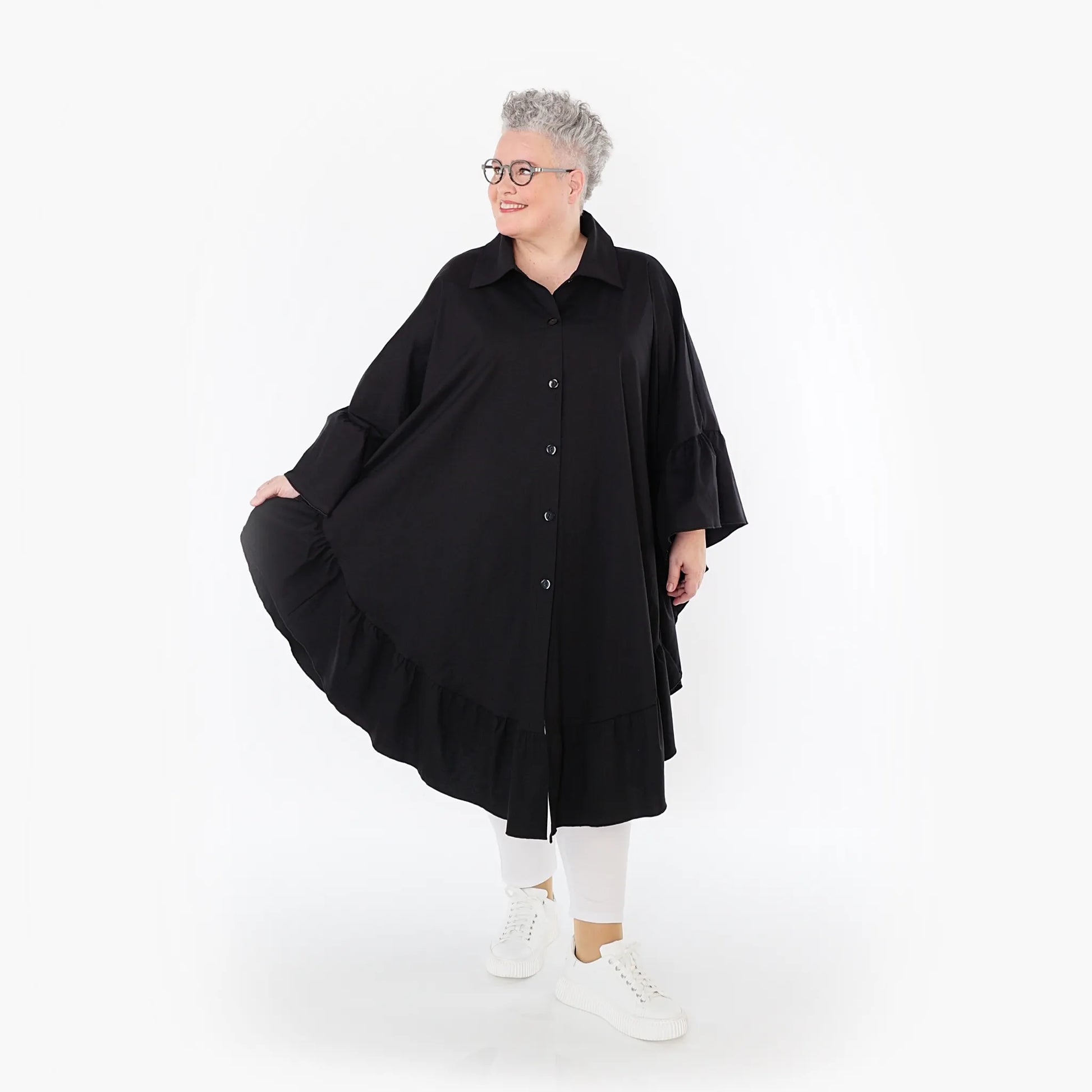  AKH Fashion Bluse in gerundeter Form, aus Baumwolle, 1482.07085, Schwarz, Ausgefallen