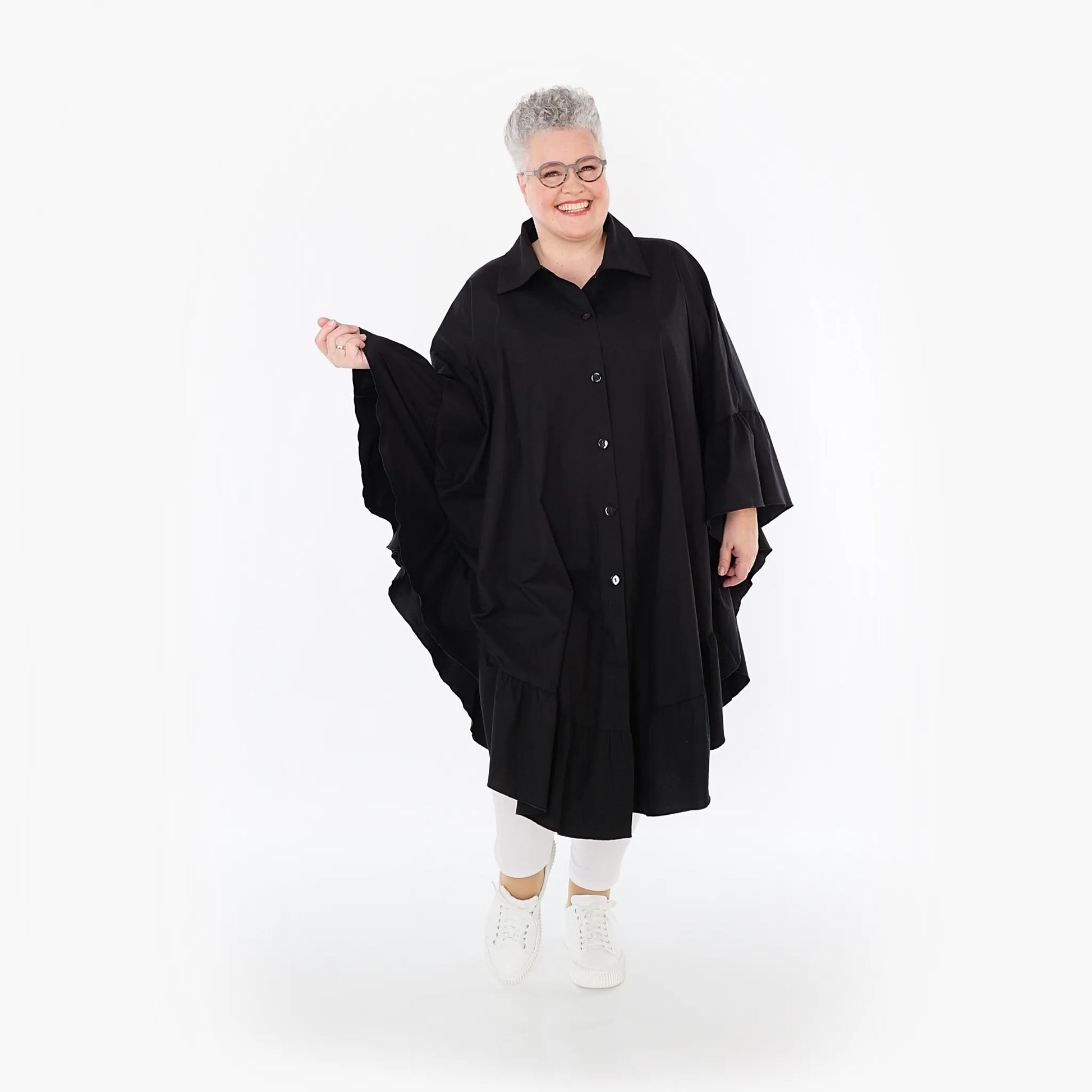  AKH Fashion Bluse in gerundeter Form, aus Baumwolle, 1482.07085, Schwarz, Ausgefallen