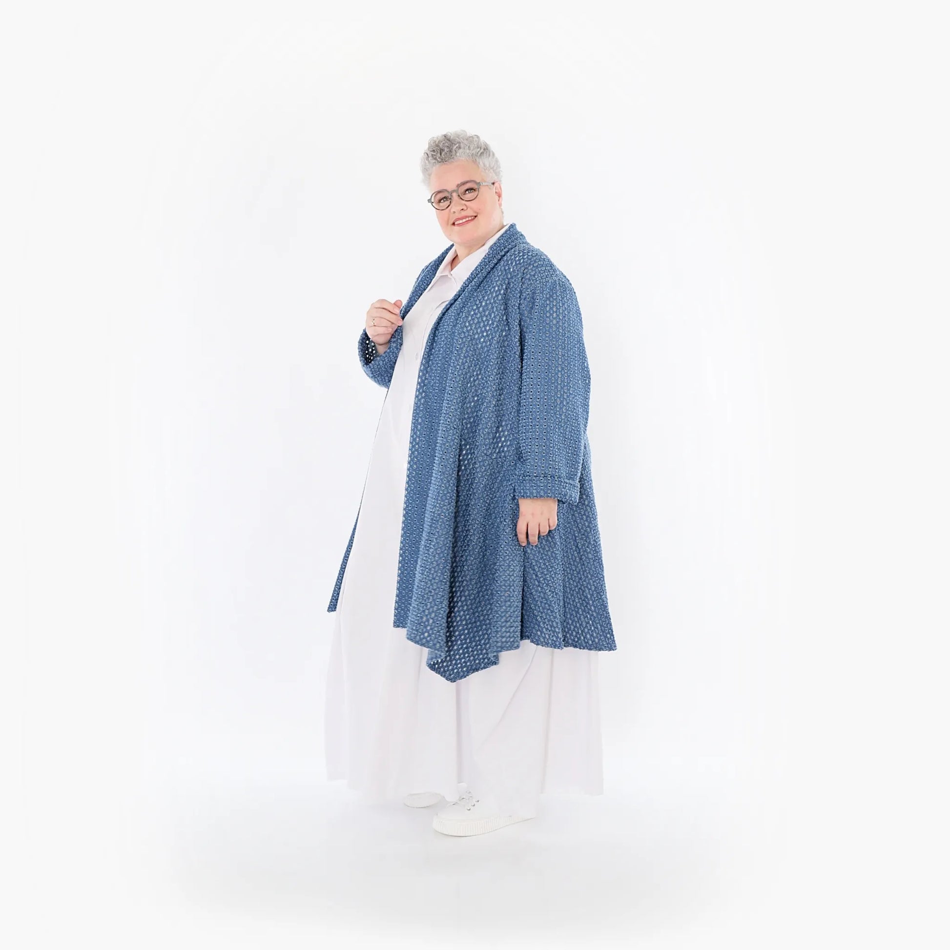  A-Form Cardigan von AKH Fashion aus Baumwolle, 1483.07040, Jeansblau, Ausgefallen, Zeitlos