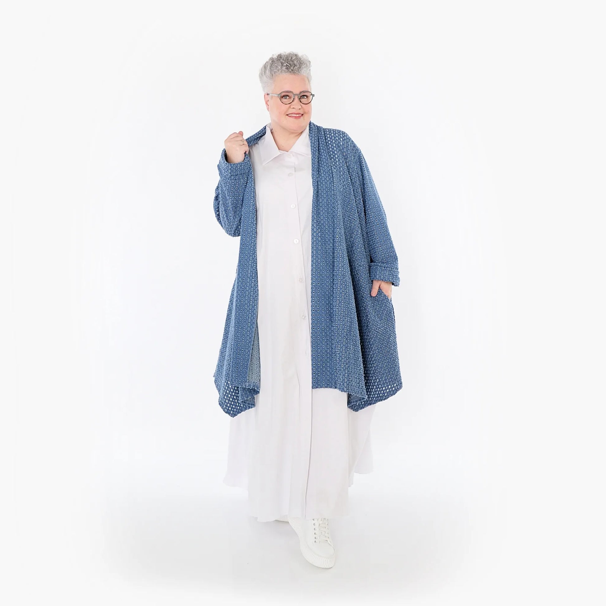  A-Form Cardigan von AKH Fashion aus Baumwolle, 1483.07040, Jeansblau, Ausgefallen, Zeitlos
