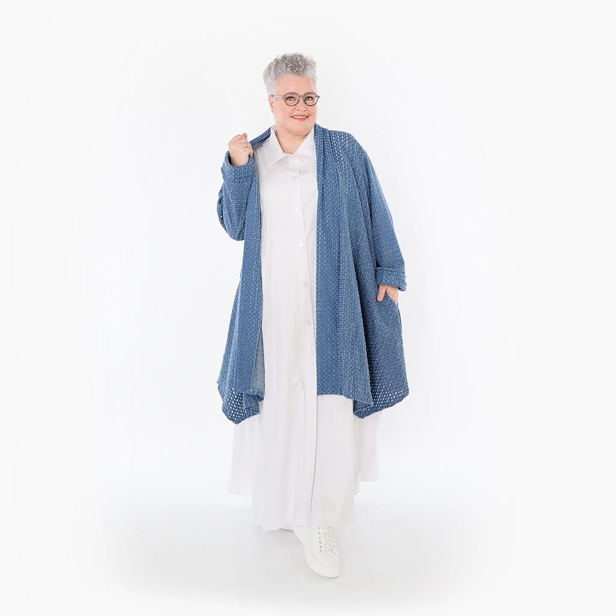  A-Form Cardigan von AKH Fashion aus Baumwolle, 1483.07040, Jeansblau, Ausgefallen, Zeitlos