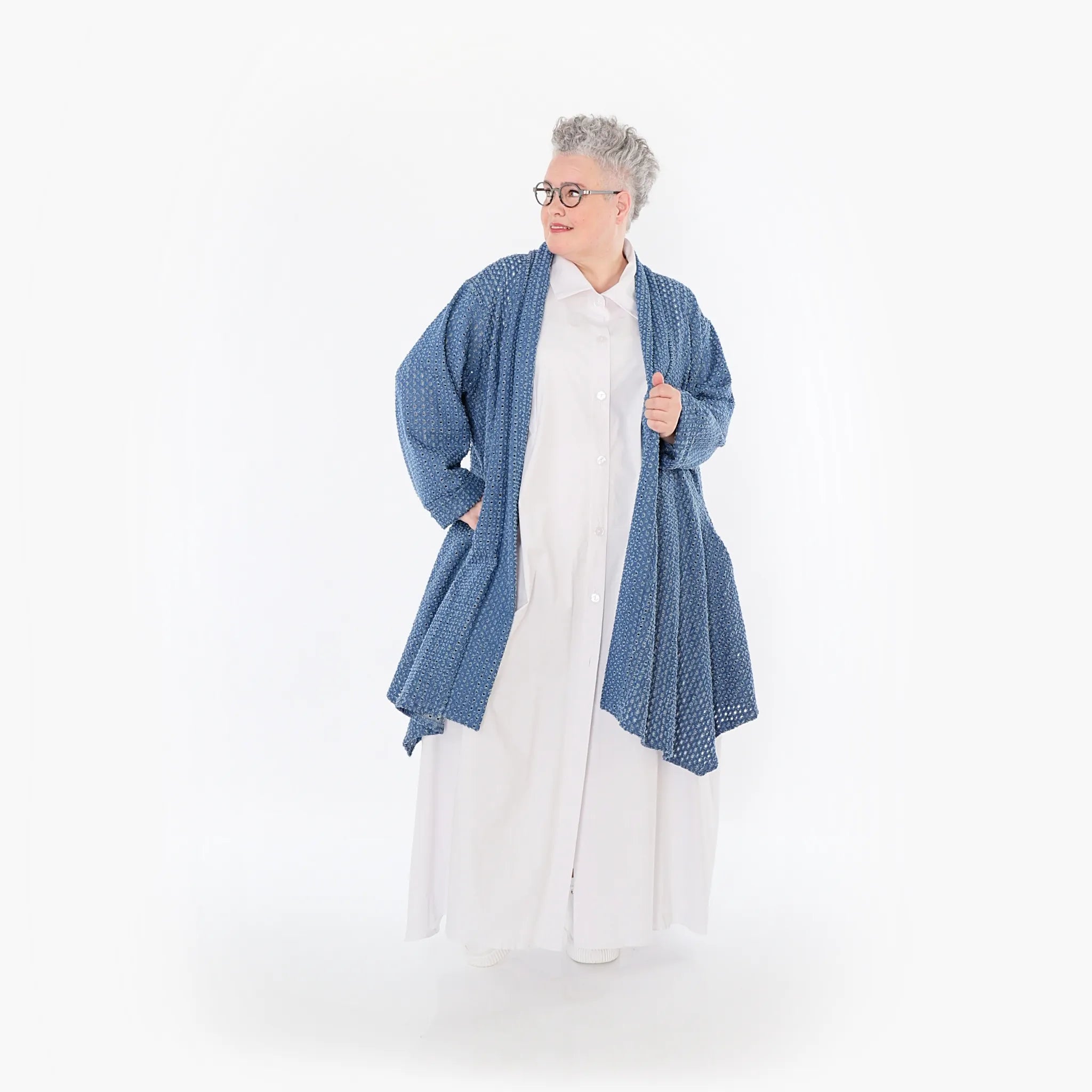  A-Form Cardigan von AKH Fashion aus Baumwolle, 1483.07040, Jeansblau, Ausgefallen, Zeitlos