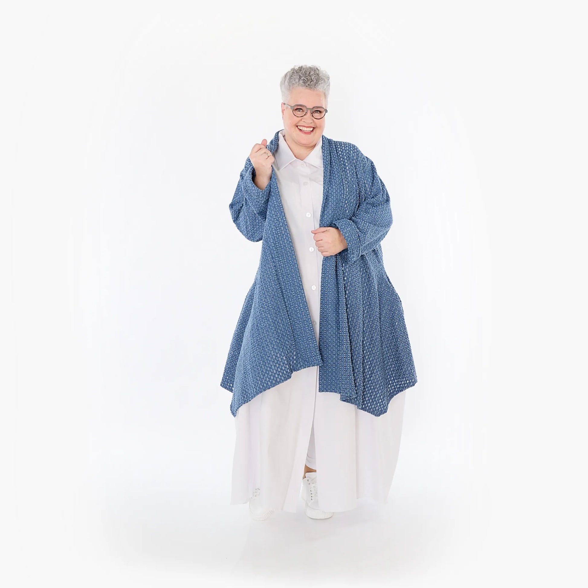  A-Form Cardigan von AKH Fashion aus Baumwolle, 1483.07040, Jeansblau, Ausgefallen, Zeitlos