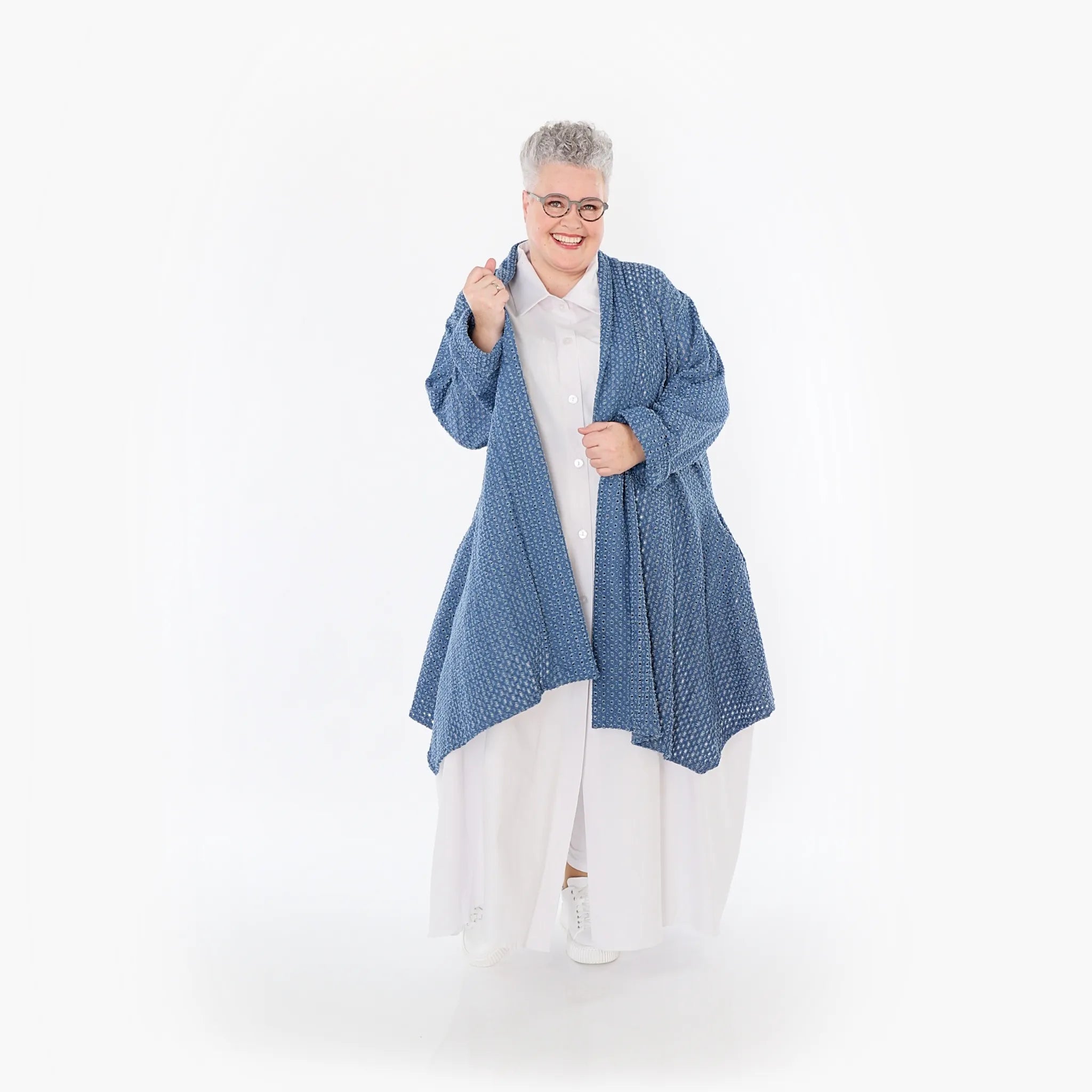  A-Form Cardigan von AKH Fashion aus Baumwolle, 1483.07040, Jeansblau, Ausgefallen, Zeitlos