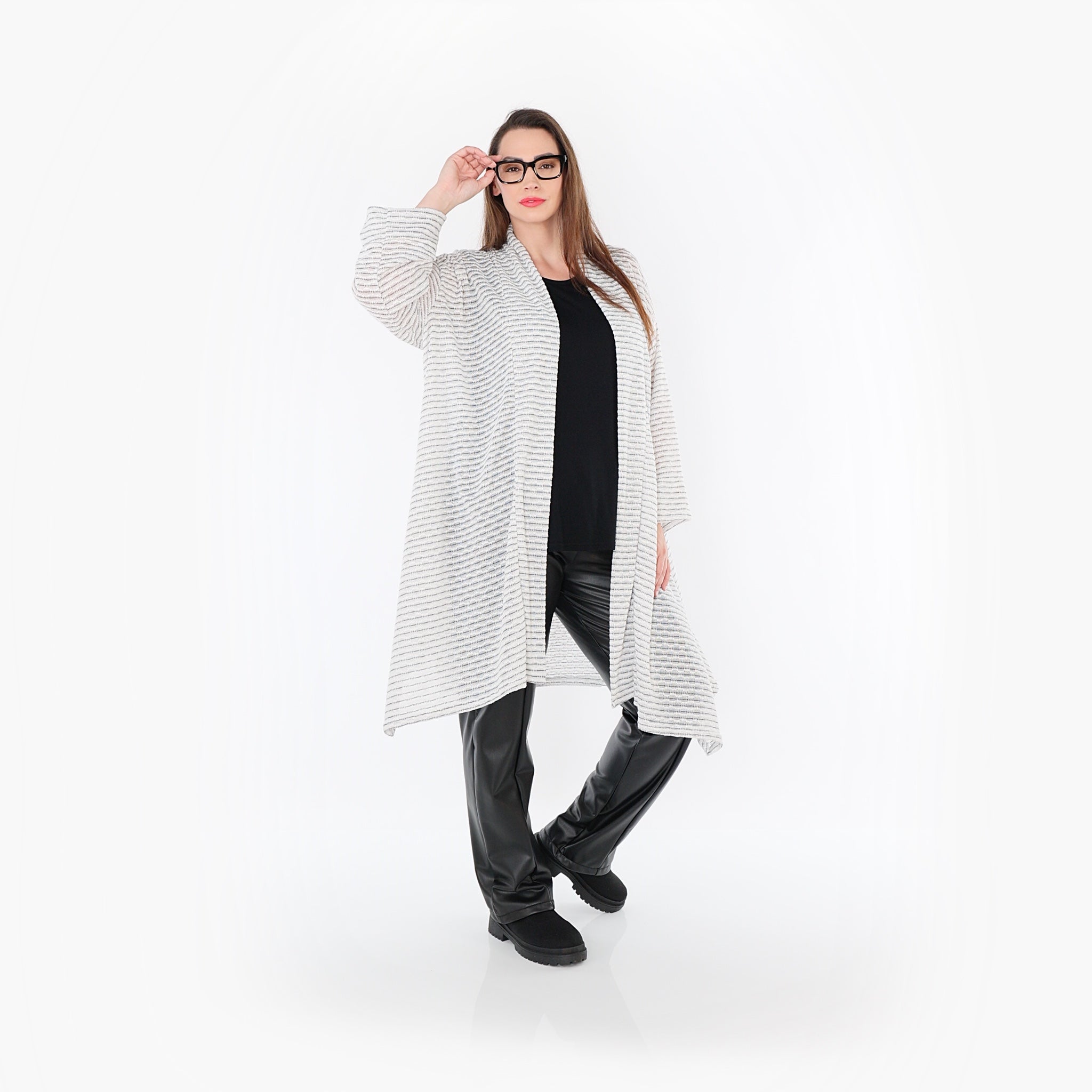  A-Form Cardigan von AKH Fashion aus Baumwolle, 1498.07040, Weiß/Schwarz, Streifen, Schick