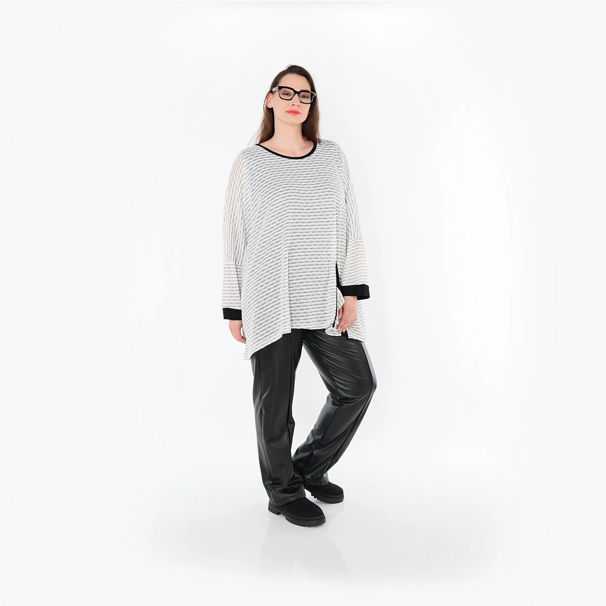  A-Form Bigshirt von AKH Fashion aus Baumwolle, 1498.07060, Weiß/Schwarz, Streifen, Schick
