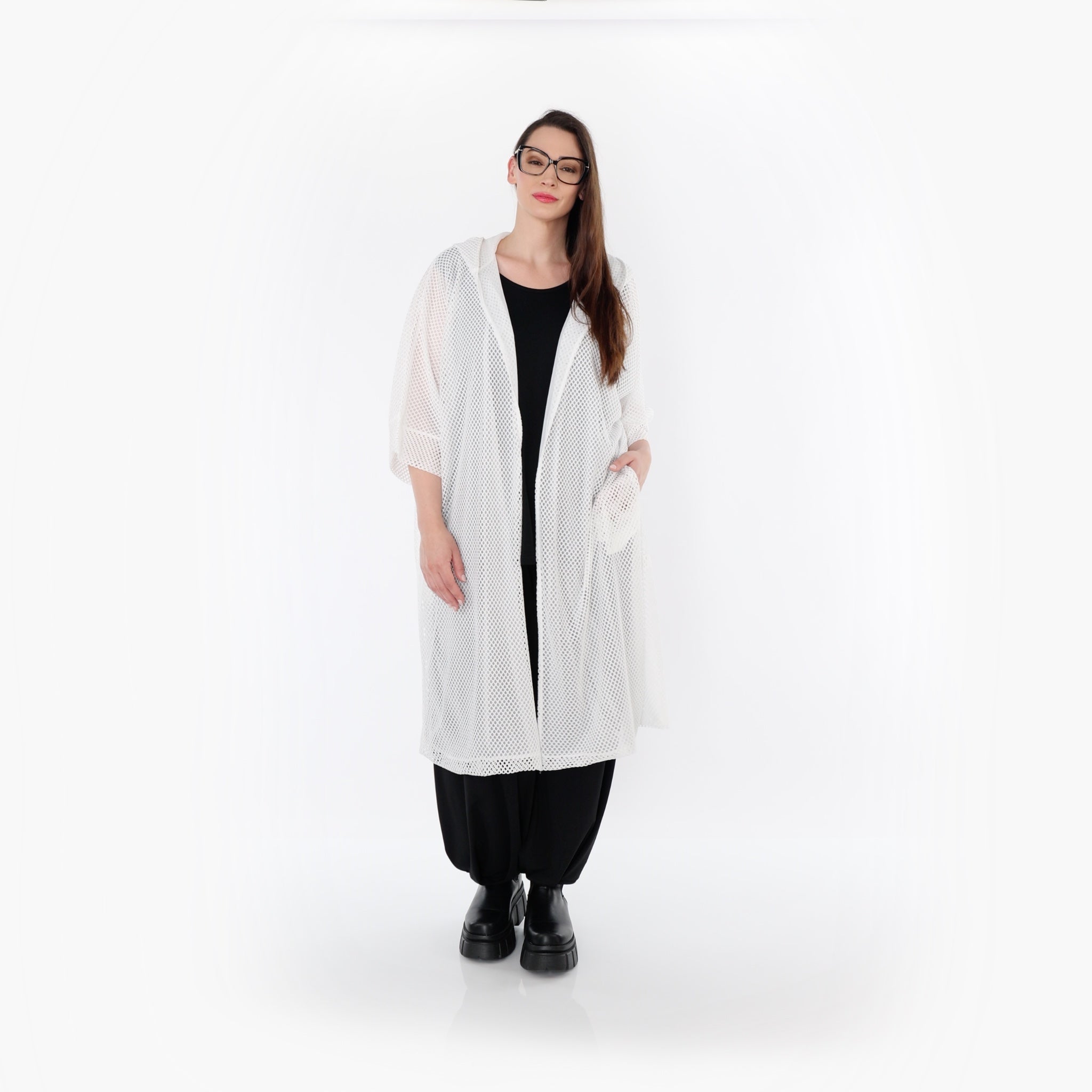  AKH Fashion Cardigan in gerader Form, aus Baumwolle, 1500.07068, Weiß, Ausgefallen, Schick