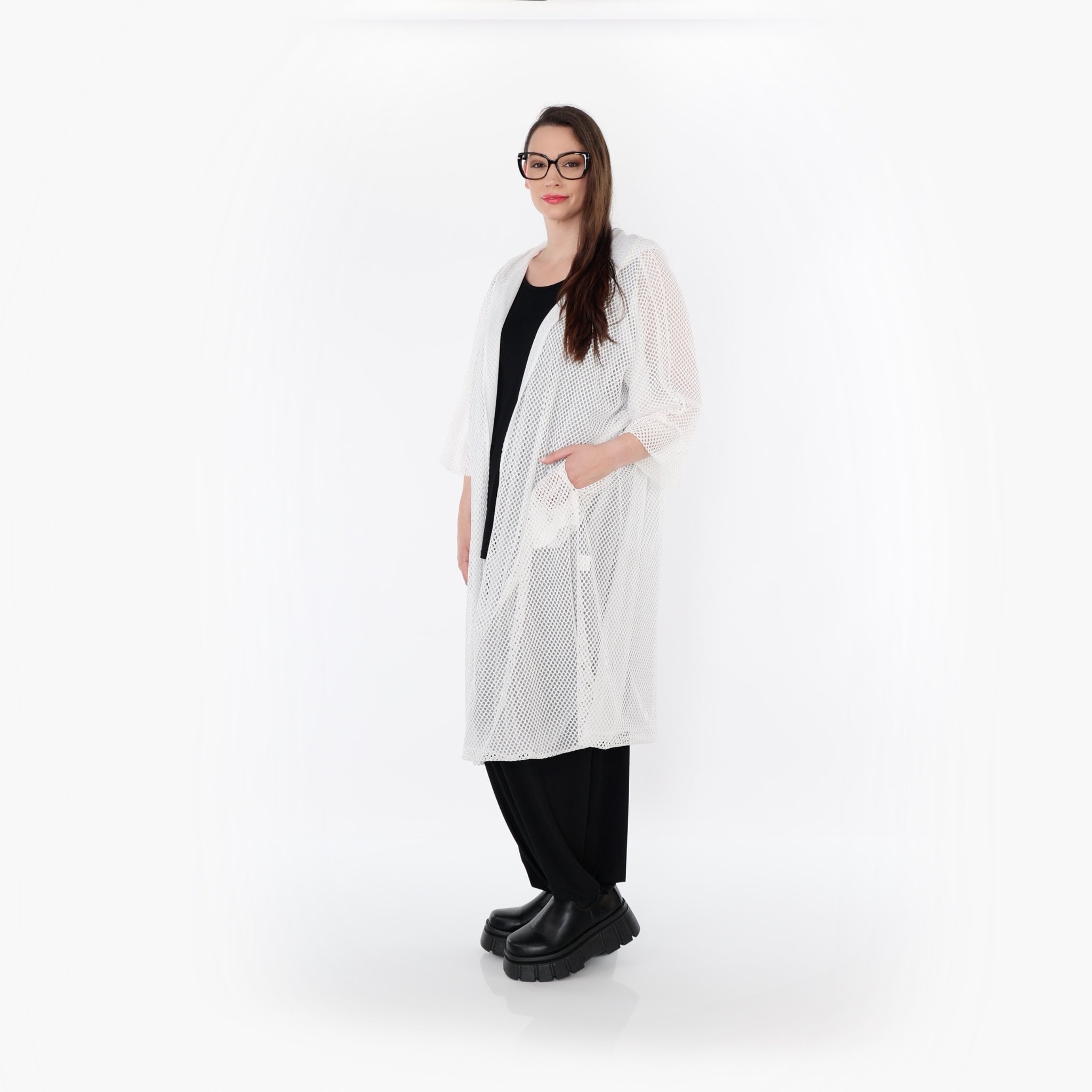  AKH Fashion Cardigan in gerader Form, aus Baumwolle, 1500.07068, Weiß, Ausgefallen, Schick