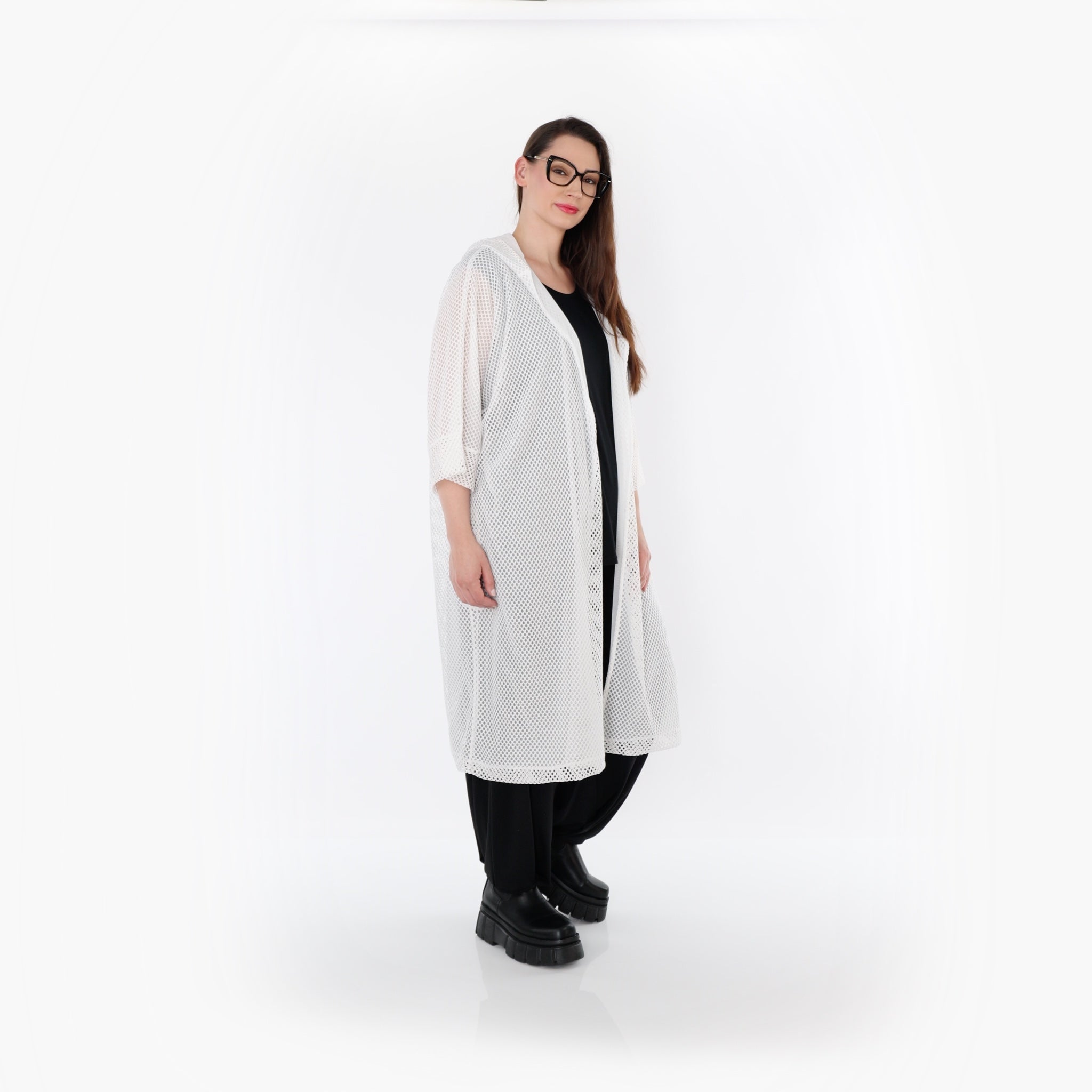  AKH Fashion Cardigan in gerader Form, aus Baumwolle, 1500.07068, Weiß, Ausgefallen, Schick