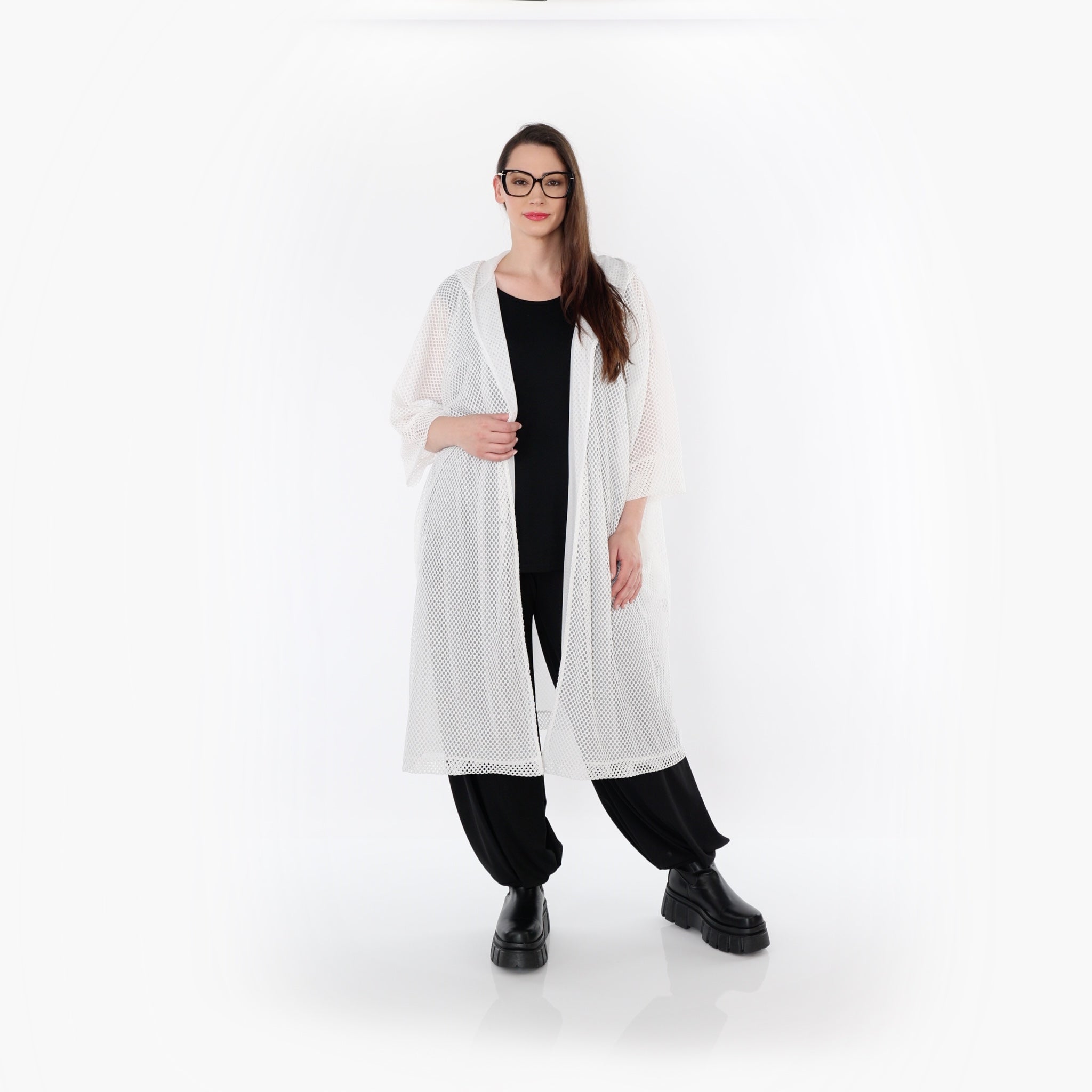  AKH Fashion Cardigan in gerader Form, aus Baumwolle, 1500.07068, Weiß, Ausgefallen, Schick