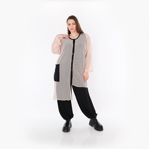  AKH Fashion Bluse in asymmetrischer Form, aus Baumwolle, 1500.07101, Mauve/Schwarz, Schick