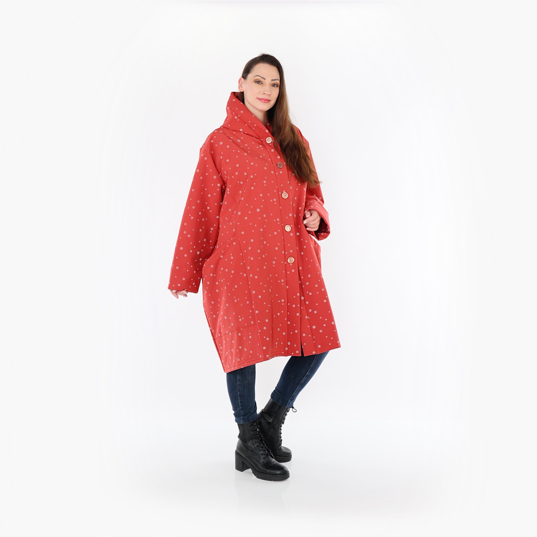  Ballonjacke von AKH Fashion aus Polyester, 1512.06660, Rot/Grau, Punkte, Ausgefallen