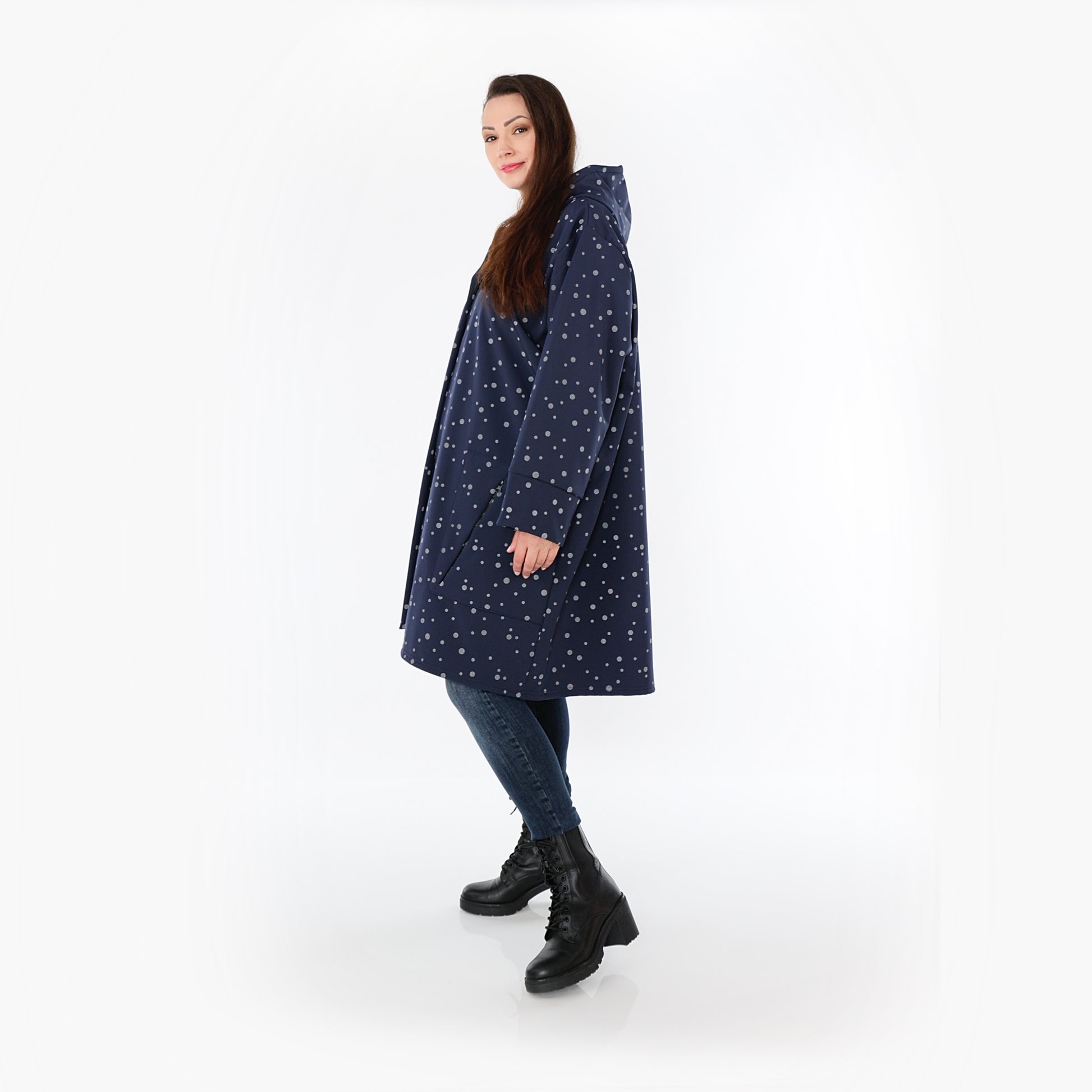  AKH Fashion Mantel in gerader Form, aus Polyester, 1512.07035, Marine/Grau, Punkte, Schick