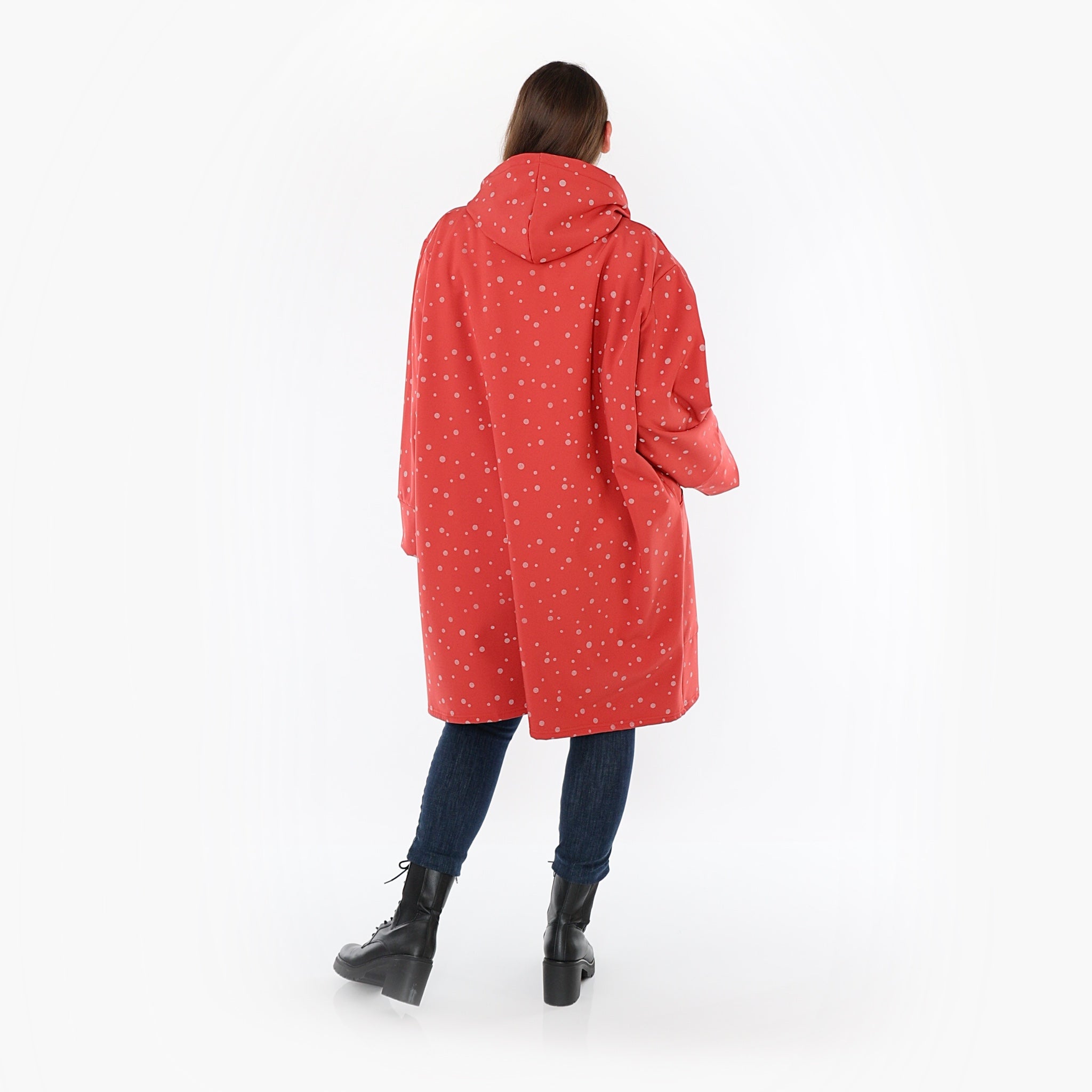  AKH Fashion Mantel in gerader Form, aus Polyester, 1512.07035, Rot/Grau, Punkte, Schick