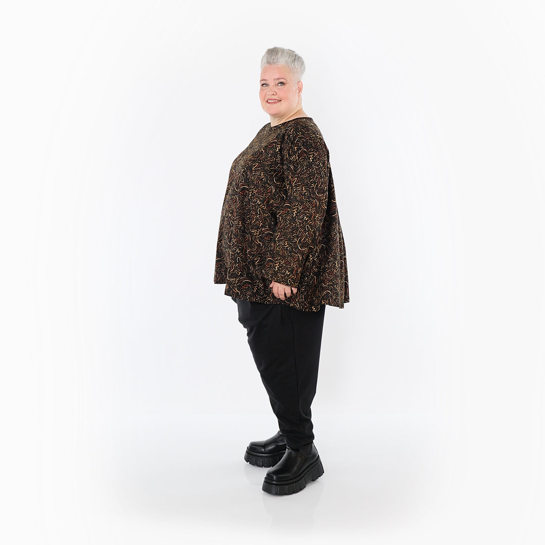  AKH Fashion Bigshirt in gerundeter Form, aus Materialmix, 1516.06815, Cognac