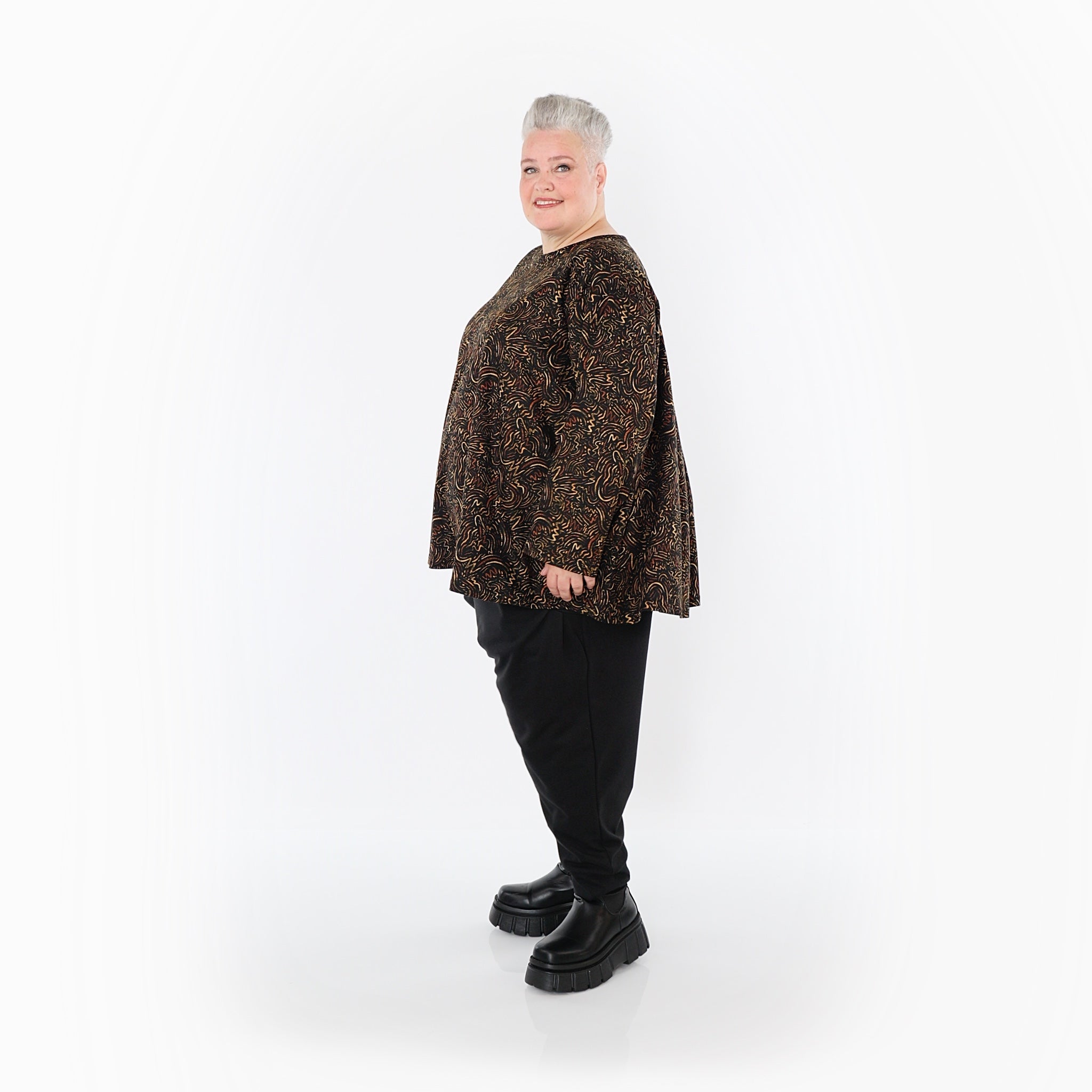  AKH Fashion Bigshirt in gerundeter Form, aus Materialmix, 1516.06815, Cognac