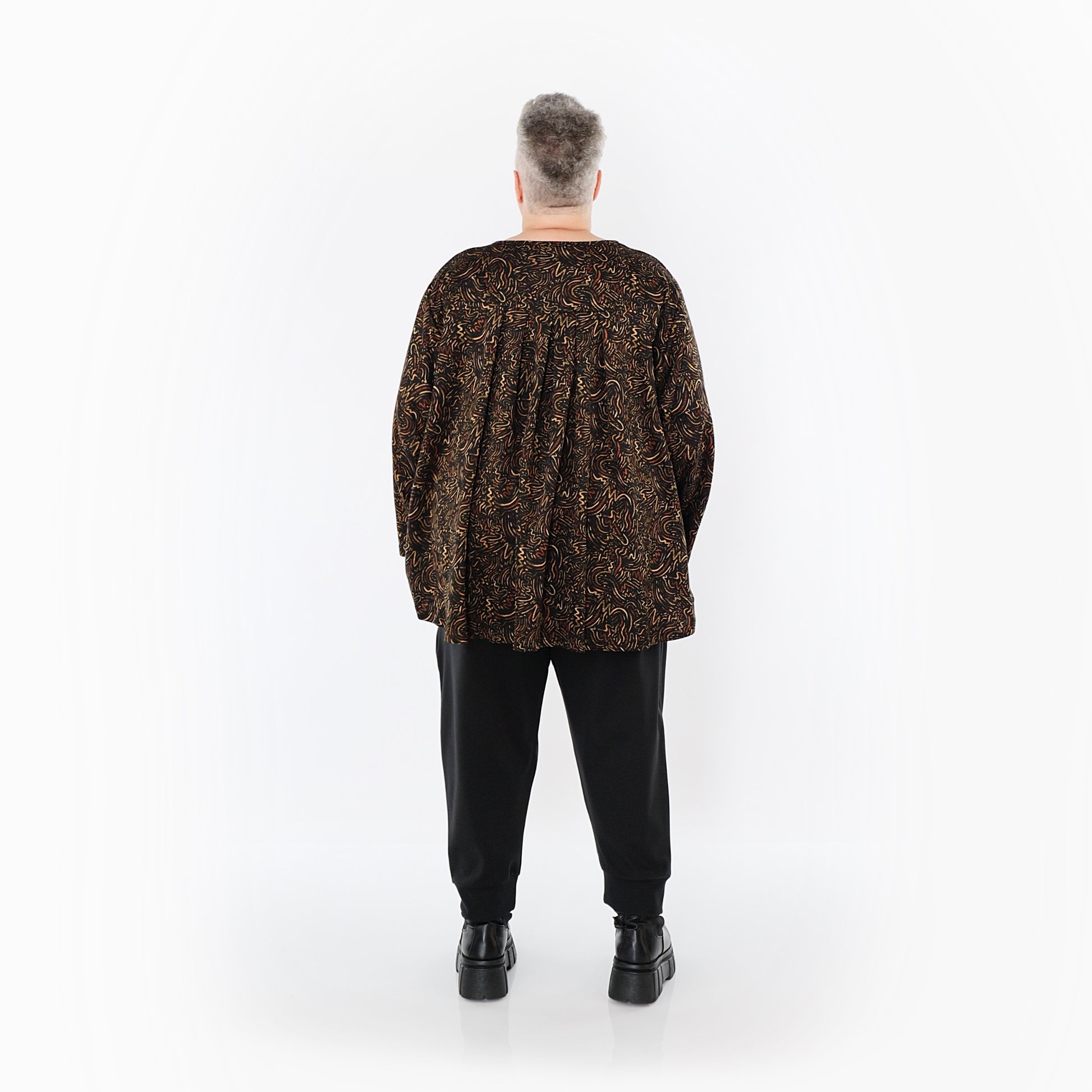 AKH Fashion Bigshirt in gerundeter Form, aus Materialmix, 1516.06815, Cognac