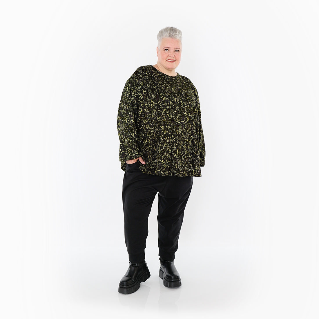  AKH Fashion Bigshirt in gerundeter Form, aus Materialmix, 1516.06815, Neongrün