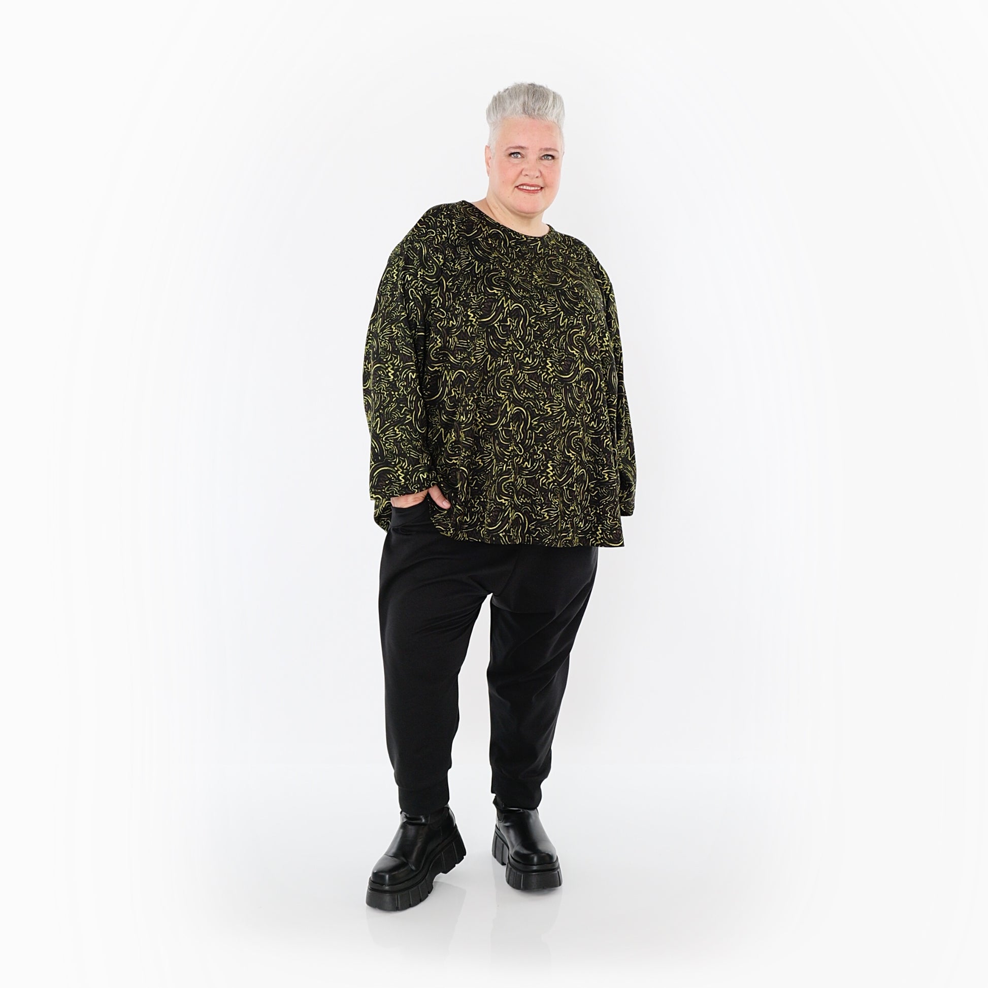  AKH Fashion Bigshirt in gerundeter Form, aus Materialmix, 1516.06815, Neongrün