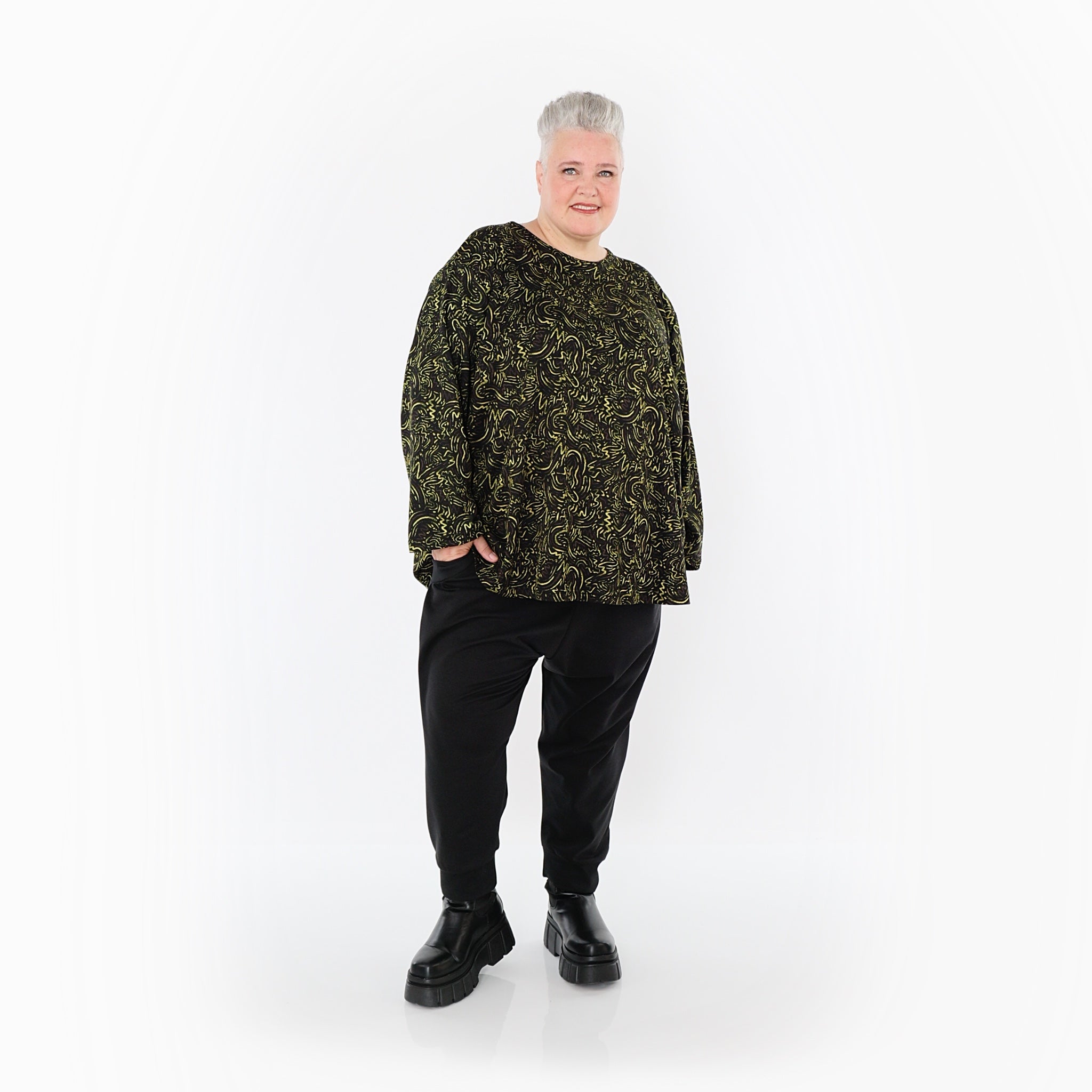  AKH Fashion Bigshirt in gerundeter Form, aus Materialmix, 1516.06815, Neongrün