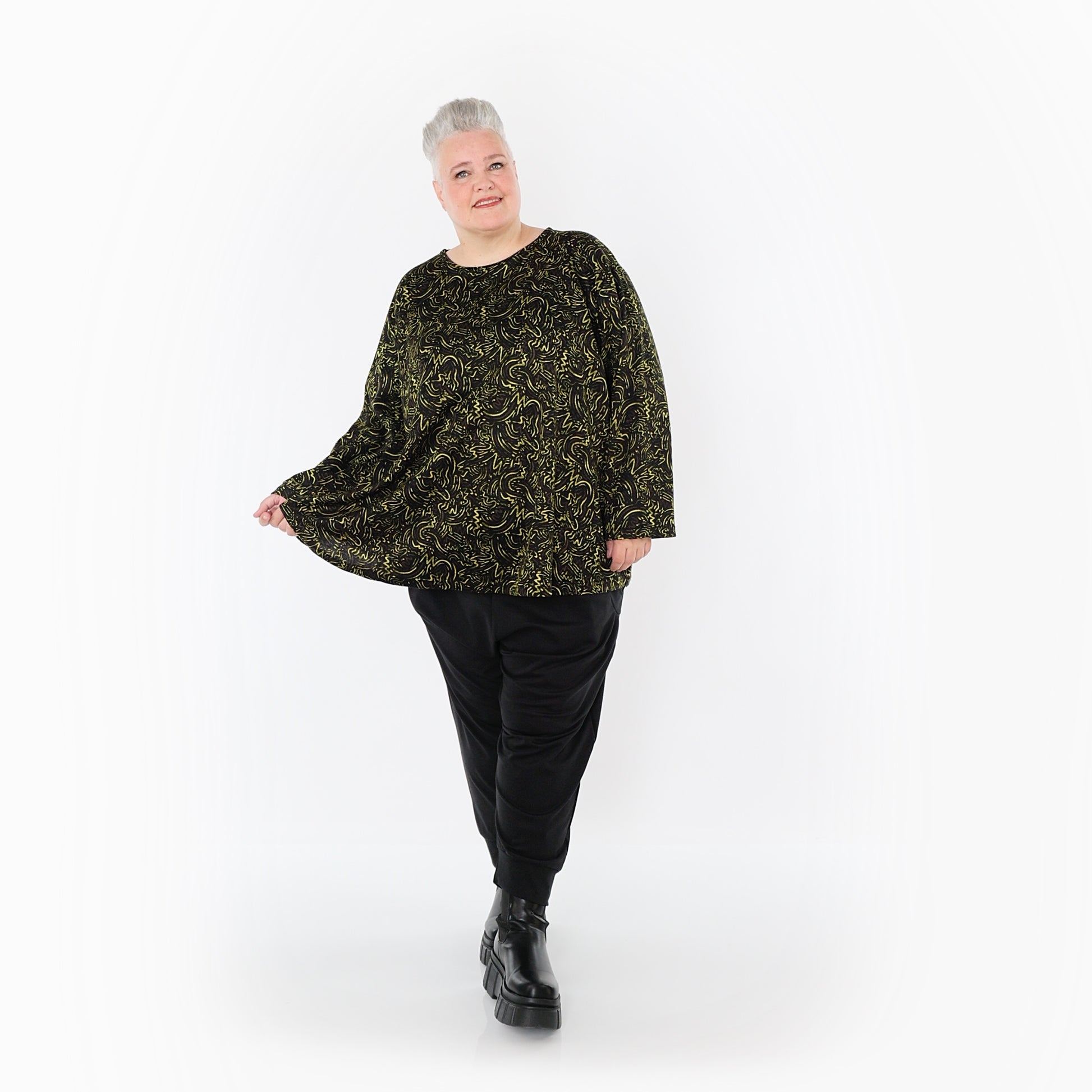  AKH Fashion Bigshirt in gerundeter Form, aus Materialmix, 1516.06815, Neongrün