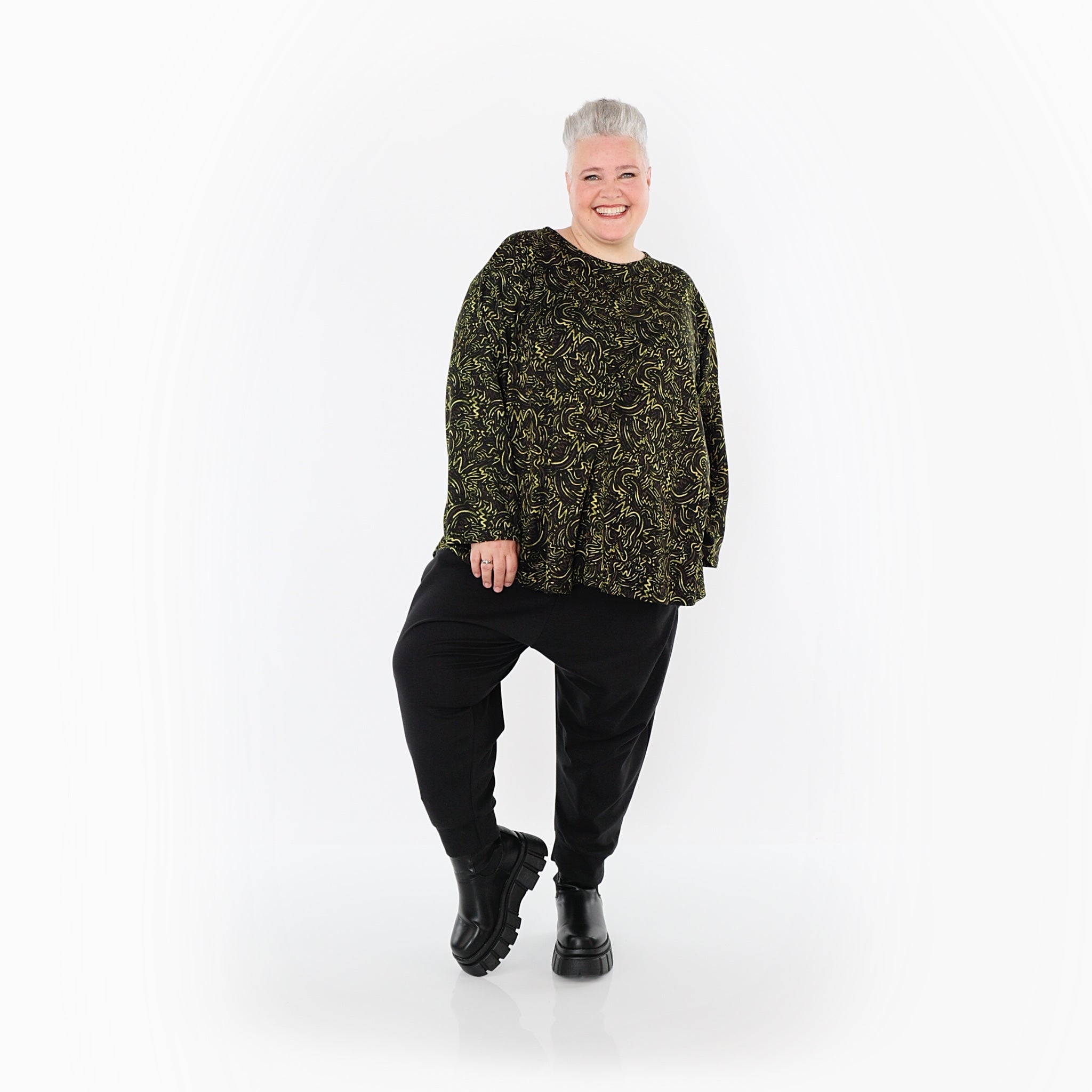  AKH Fashion Bigshirt in gerundeter Form, aus Materialmix, 1516.06815, Neongrün